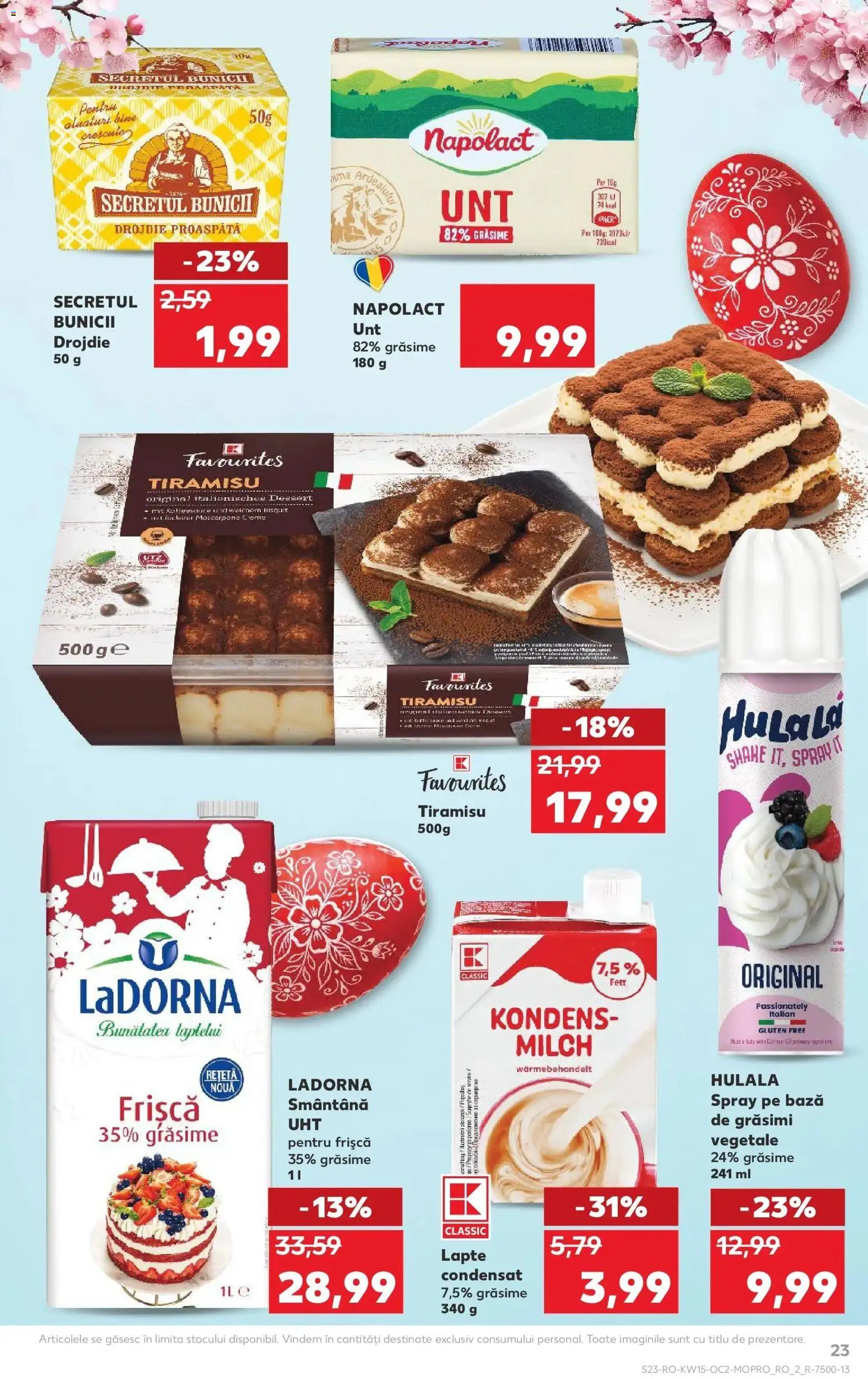 Noul catalog Kaufland – valabil de la 08.04.2026 | Pagină: 23 | Produse: Unt, Tiramisu, Mascarpone, Smântână