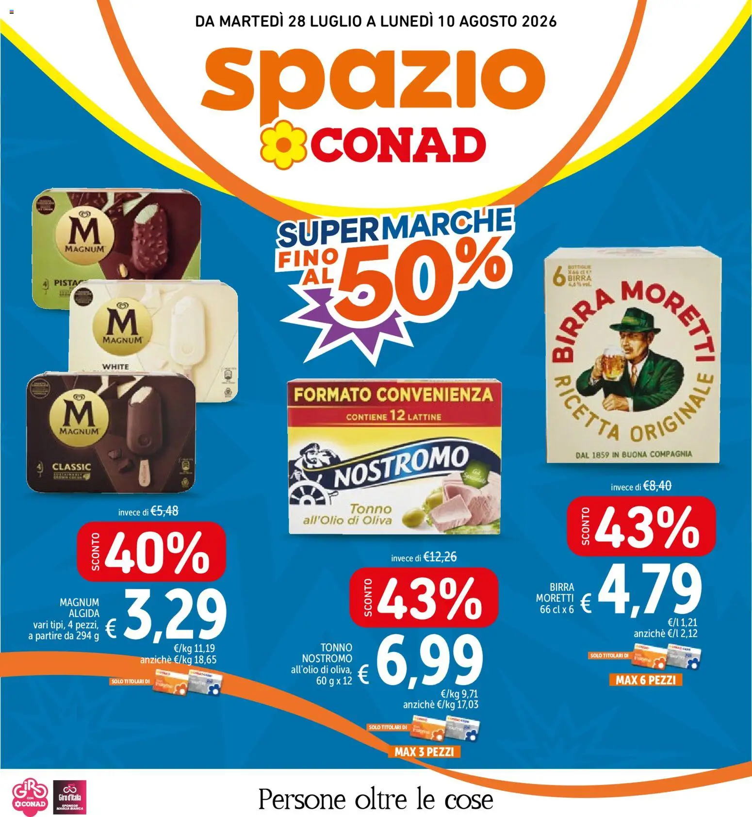 Volantino Spazio Conad del 28/07/2026 | Pagina: 1 | Prodotti: Birra, Birra Moretti, Tonno