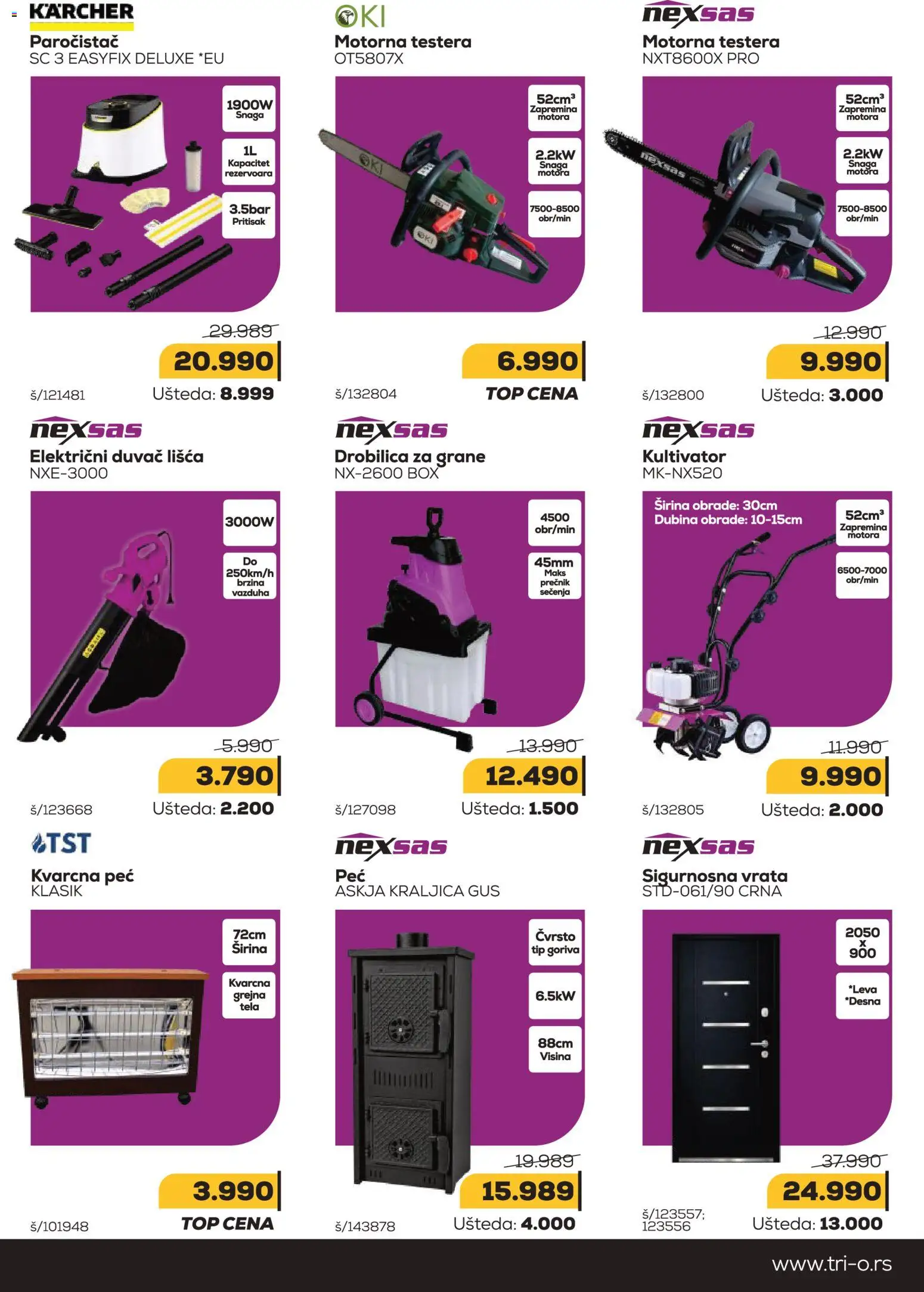 Tri O katalog - važi od 09.10.2026 | Strana: 3 | Proizvode: Vrata, Paročistač, Motorna testera