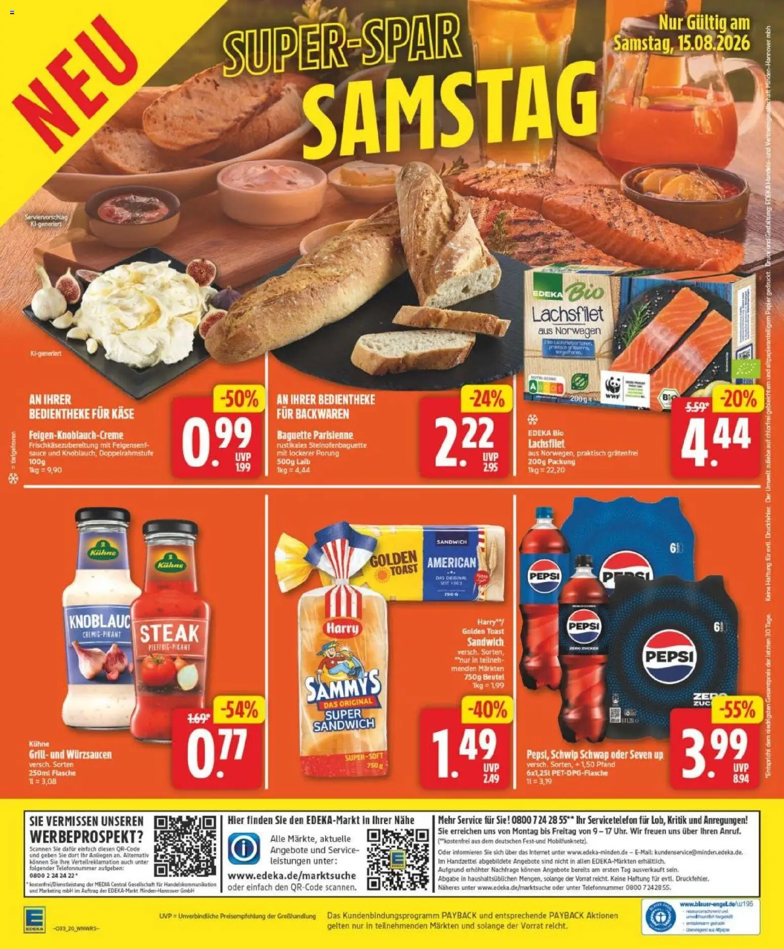 Edeka Prospekt Hannover – gültig ab 10.08.2026 | Seite: 20 | Produkte: Toast, Baguette, Pepsi, Steak