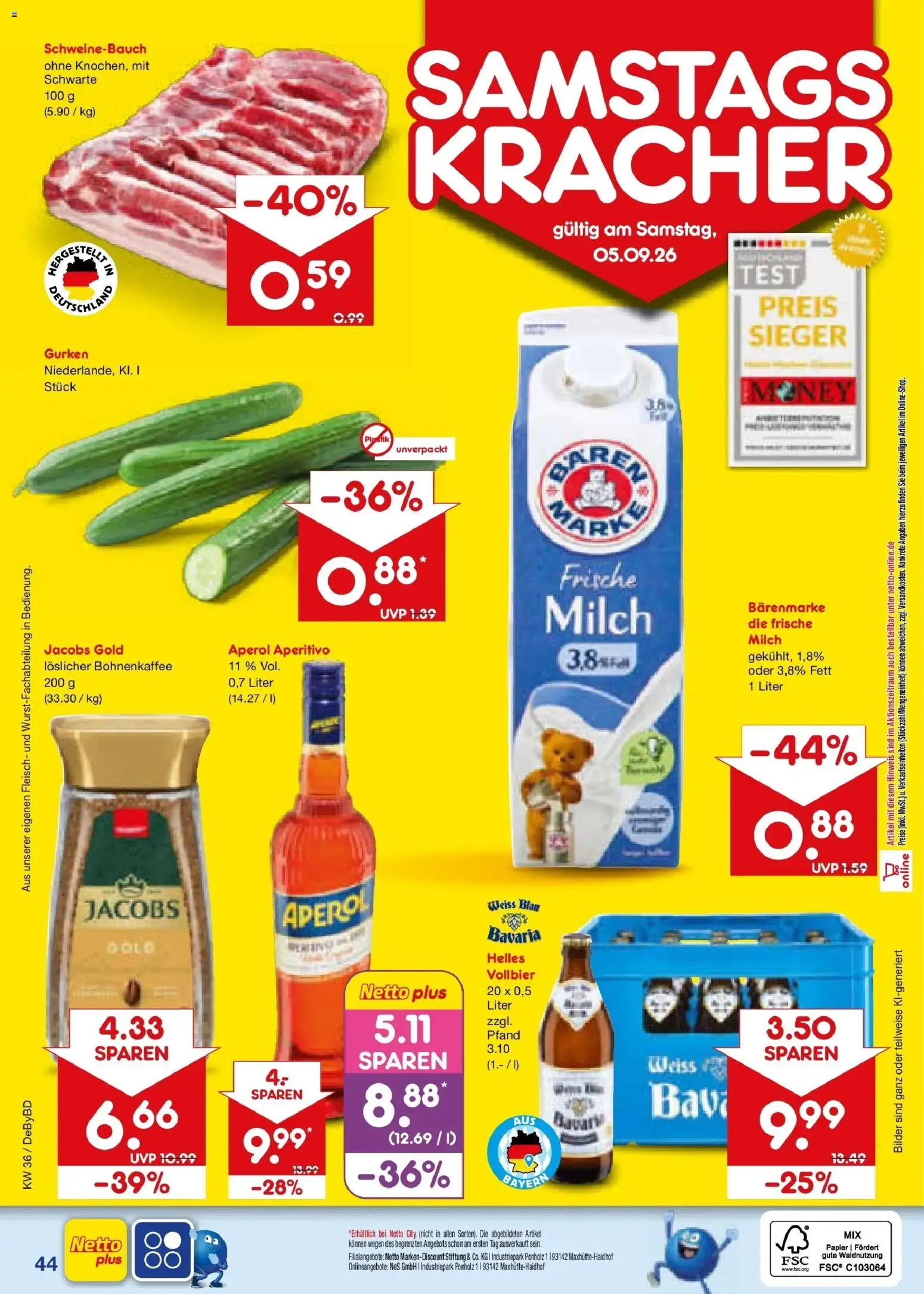 Netto Marken-Discount Prospekt Buttenwiesen – gültig ab 31.08.2026 | Seite: 56 | Produkte: Schweinebauch, Bilder, Aperol, Gurken
