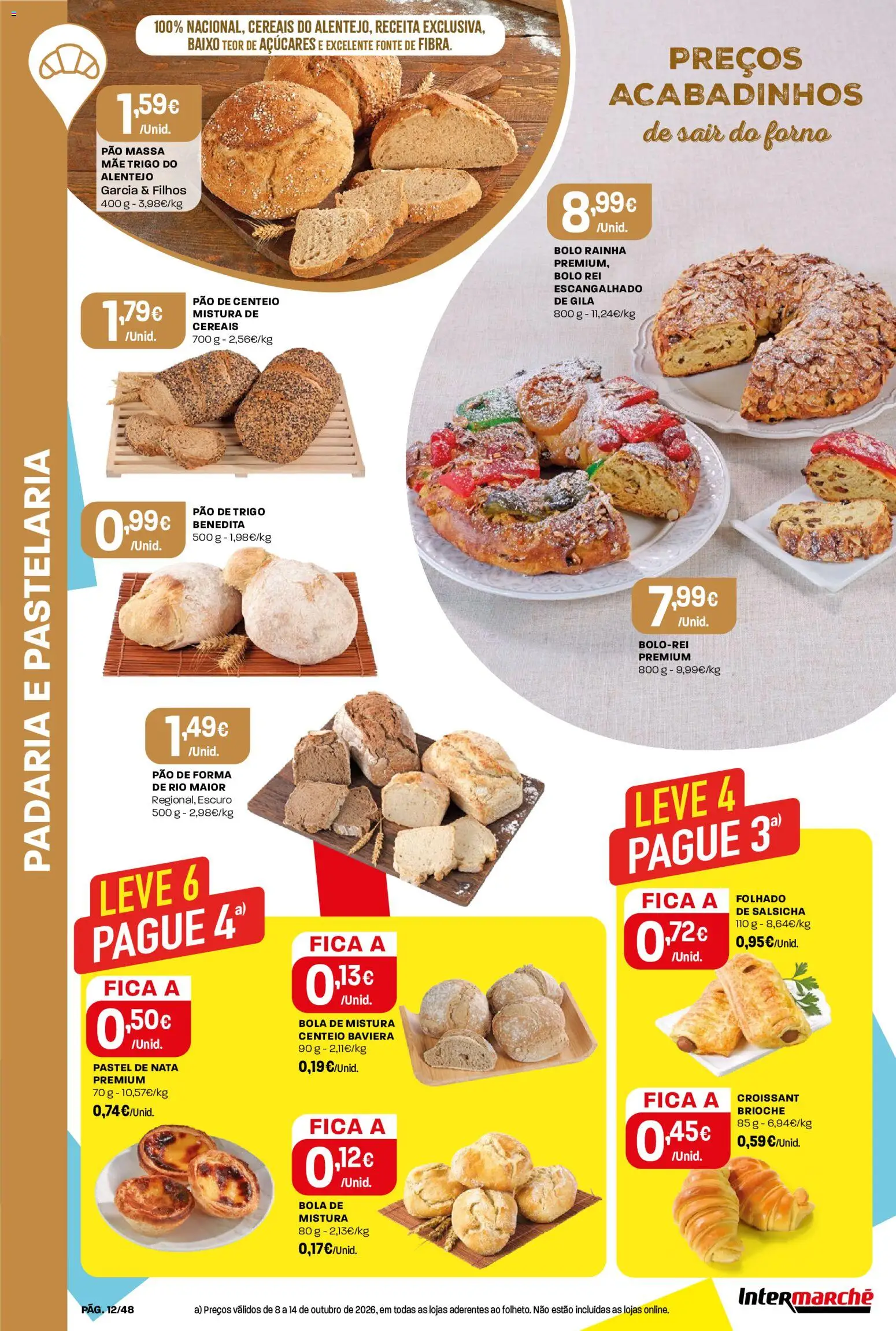 Intermarché folheto │ válido de 08/10/2026 | Página: 12 | Produtos: Padaria, Pão de trigo, Centeio, Nata