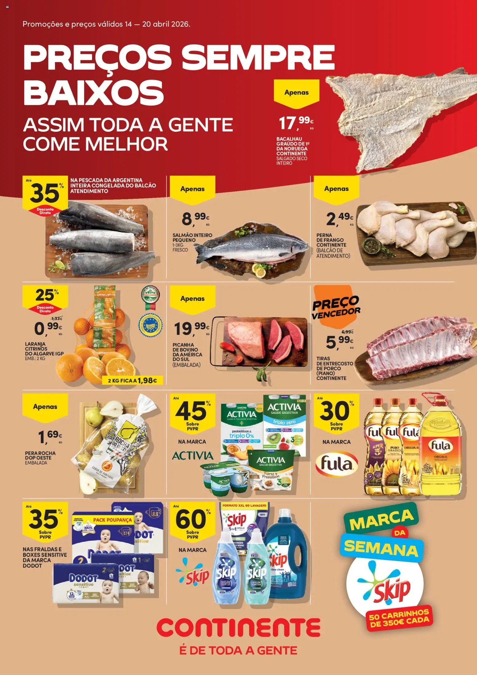 Continente folheto │ válido de 14.04.2026 | Página: 1 | Produtos: Fraldas, Frango, Pescada, Probióticos