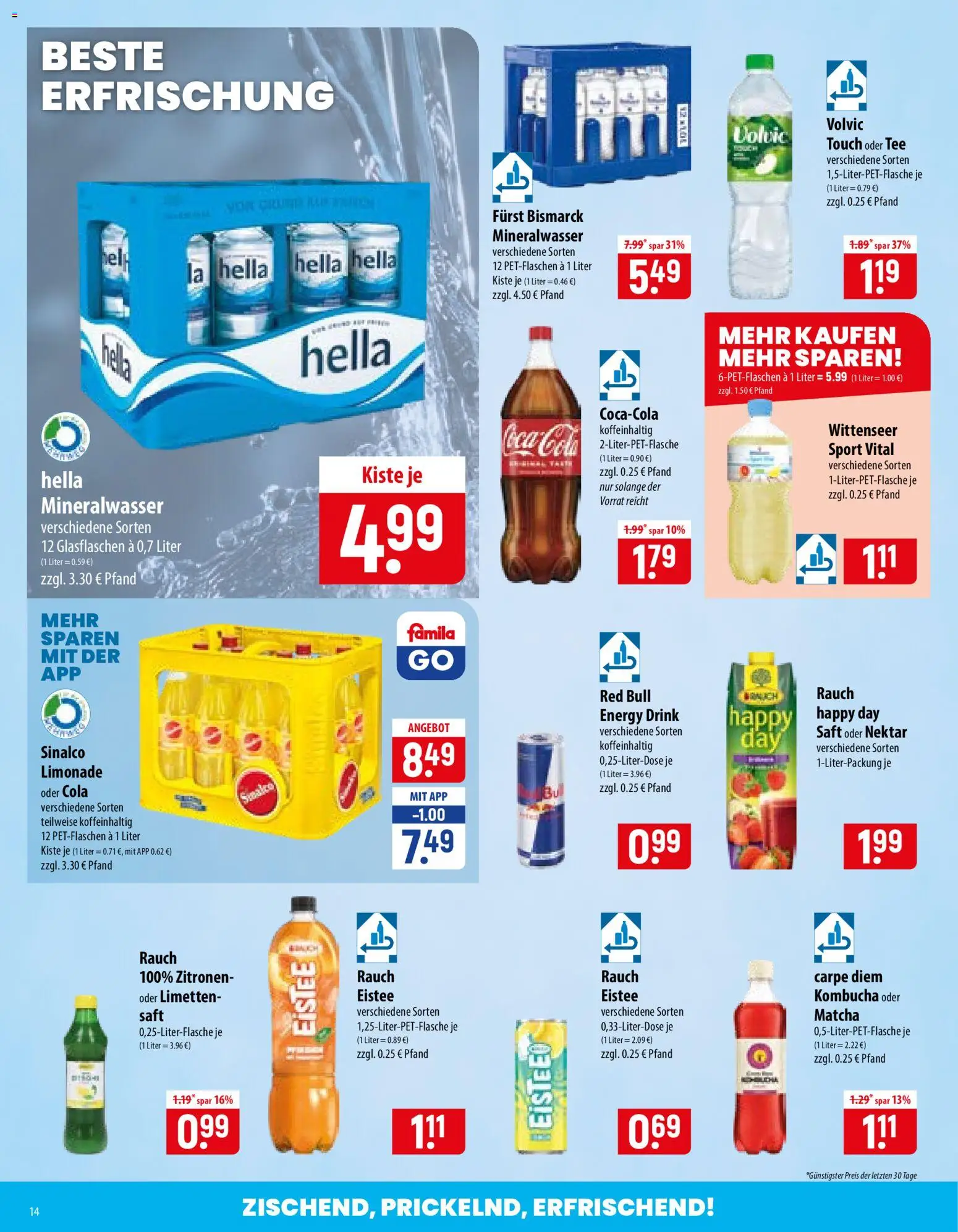 Famila Prospekt – gültig ab 22.06.2026 | Seite: 14 | Produkte: Sinalco, Saft, Tee, Zitronen