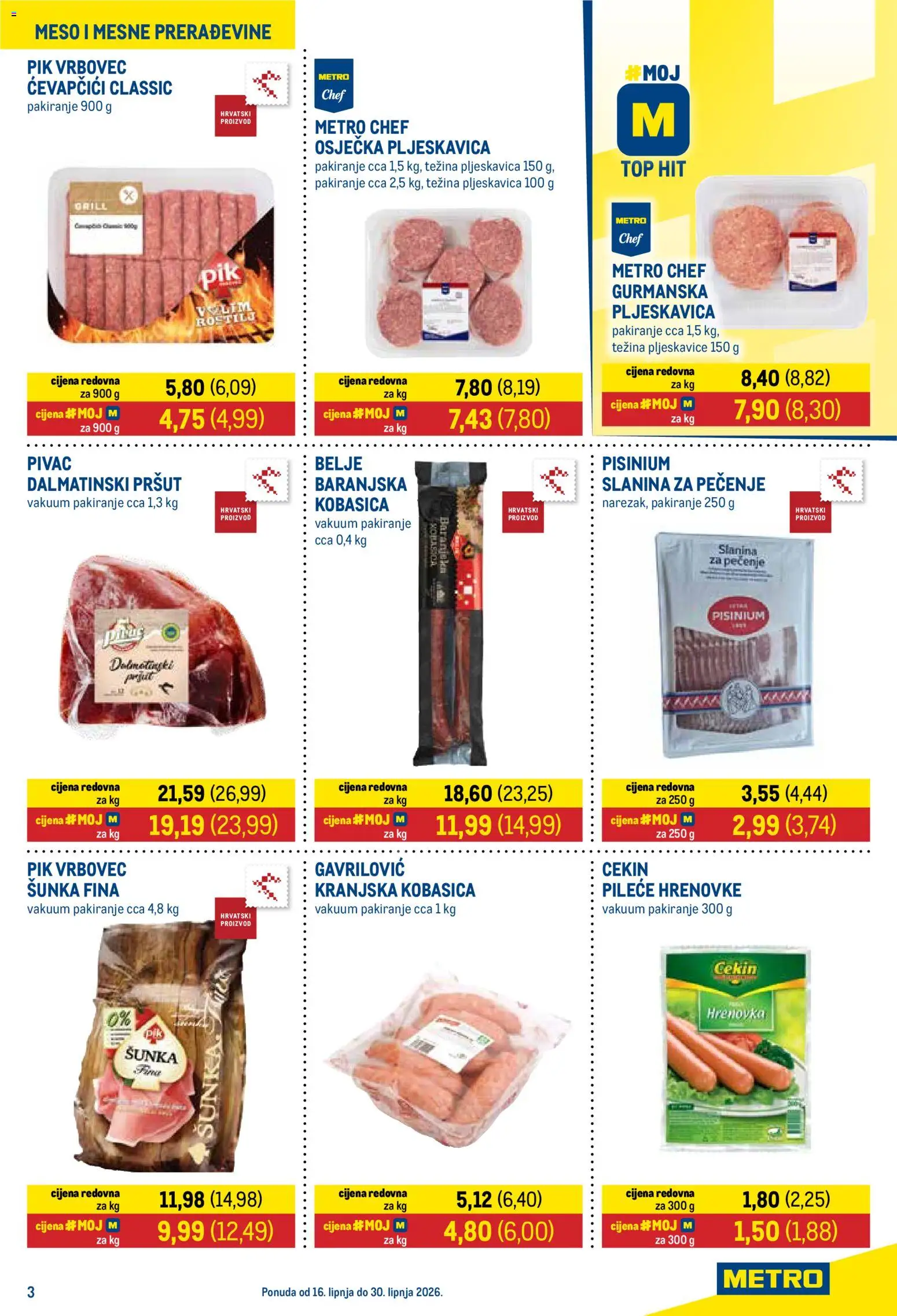Metro katalog | vrijedi od 16.06.2026 | Stranica: 3 | Proizvodi: Meso, Pršut, Slanina, Ćevapčići