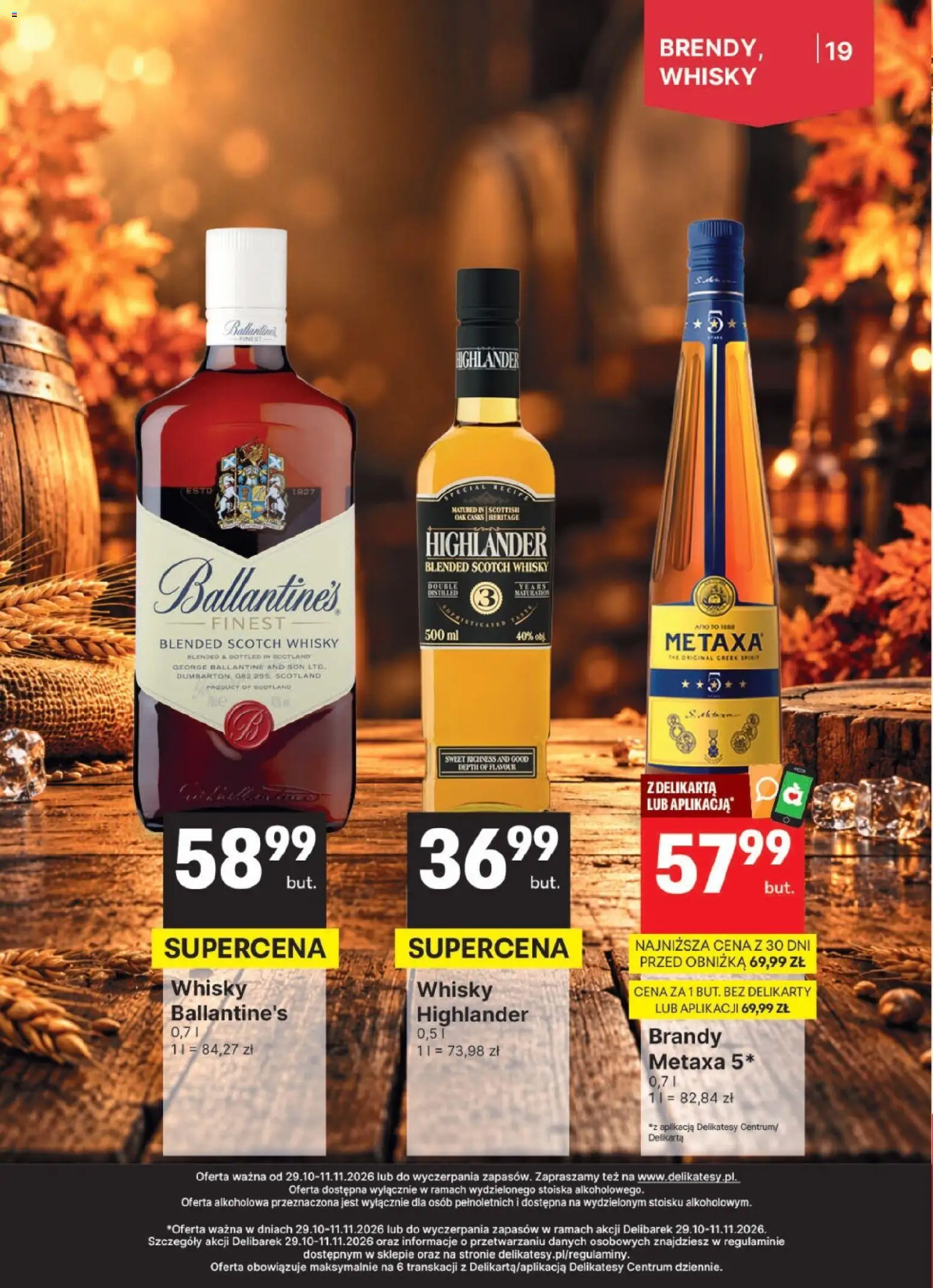 Delikatesy Centrum gazetka - DeliBarek od 29.10.2026 | Strona: 19 | Produkty: Scotch whisky, Brandy, Ballantines, Whisky