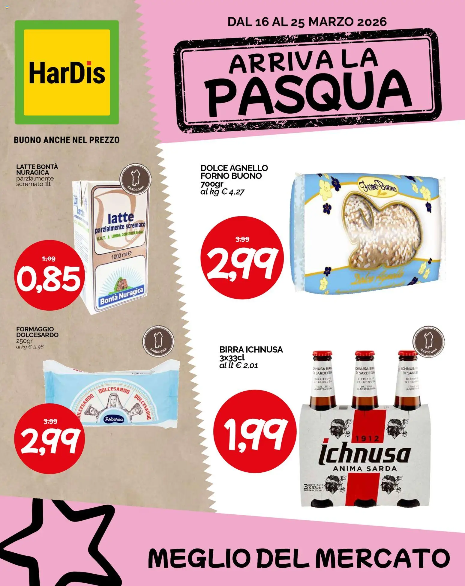 Volantino HarDis del 16.03.2026 | Pagina: 1 | Prodotti: Latte, Forno, Latte parzialmente scremato, Agnello
