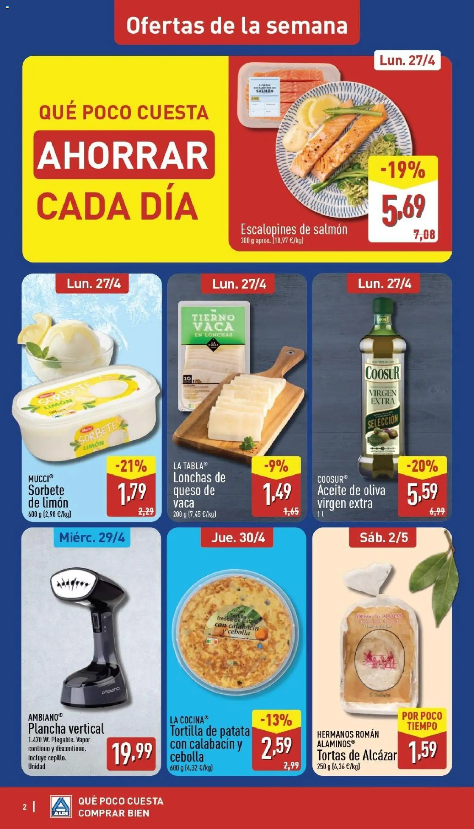 Aldi folleto Península │ válido desde el 27.04.2026 | Página: 2 | Productos: Aceite, Aceite de oliva virgen extra, Παγωμένο τσάι, Plancha