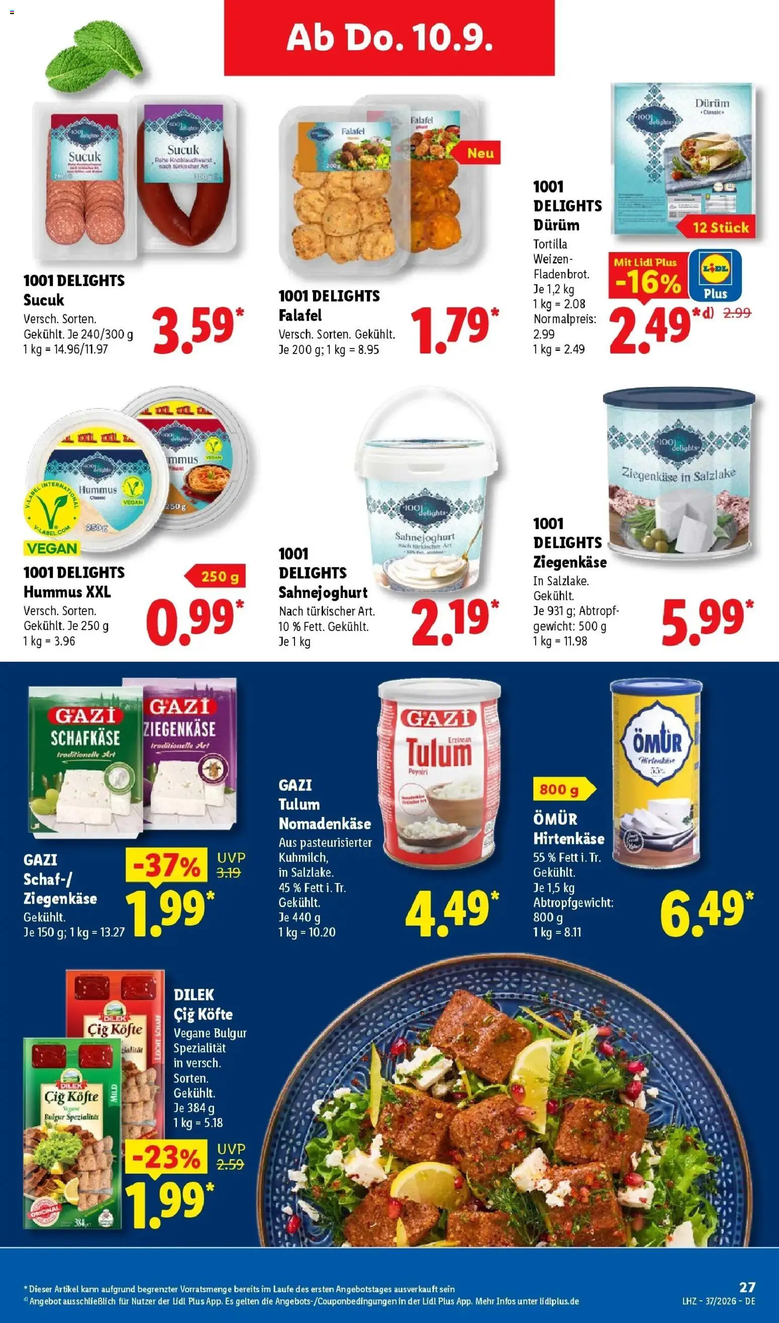 Lidl Prospekt Düsseldorf (ab 07.09.2026) zum Blättern » Angebote | Seite: 59 | Produkte: Gewicht, Ziegenkäse, Hummus