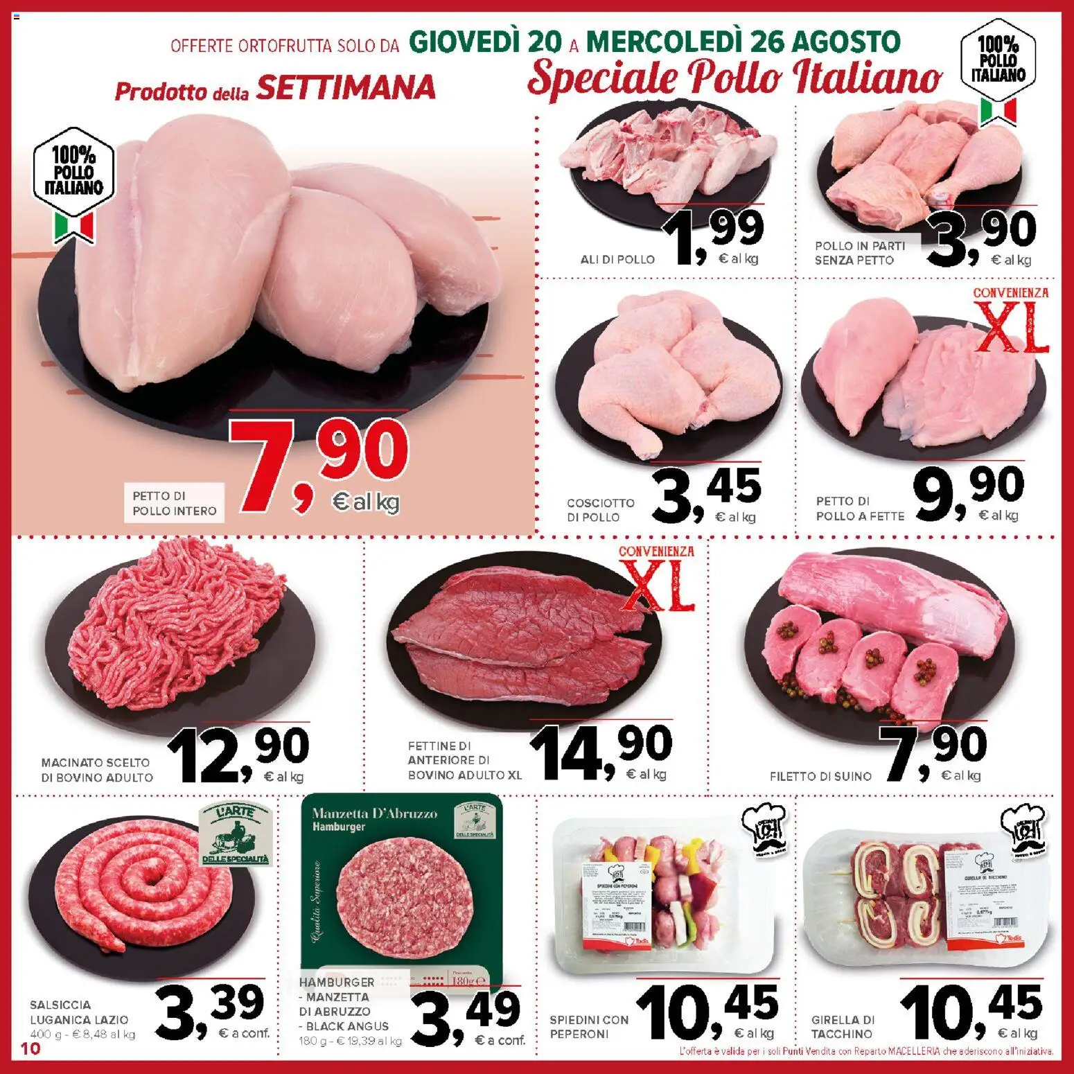 Volantino Todis del 20/08/2026 | Pagina: 10 | Prodotti: Bovino, Petto di Pollo, Suino, Macinato