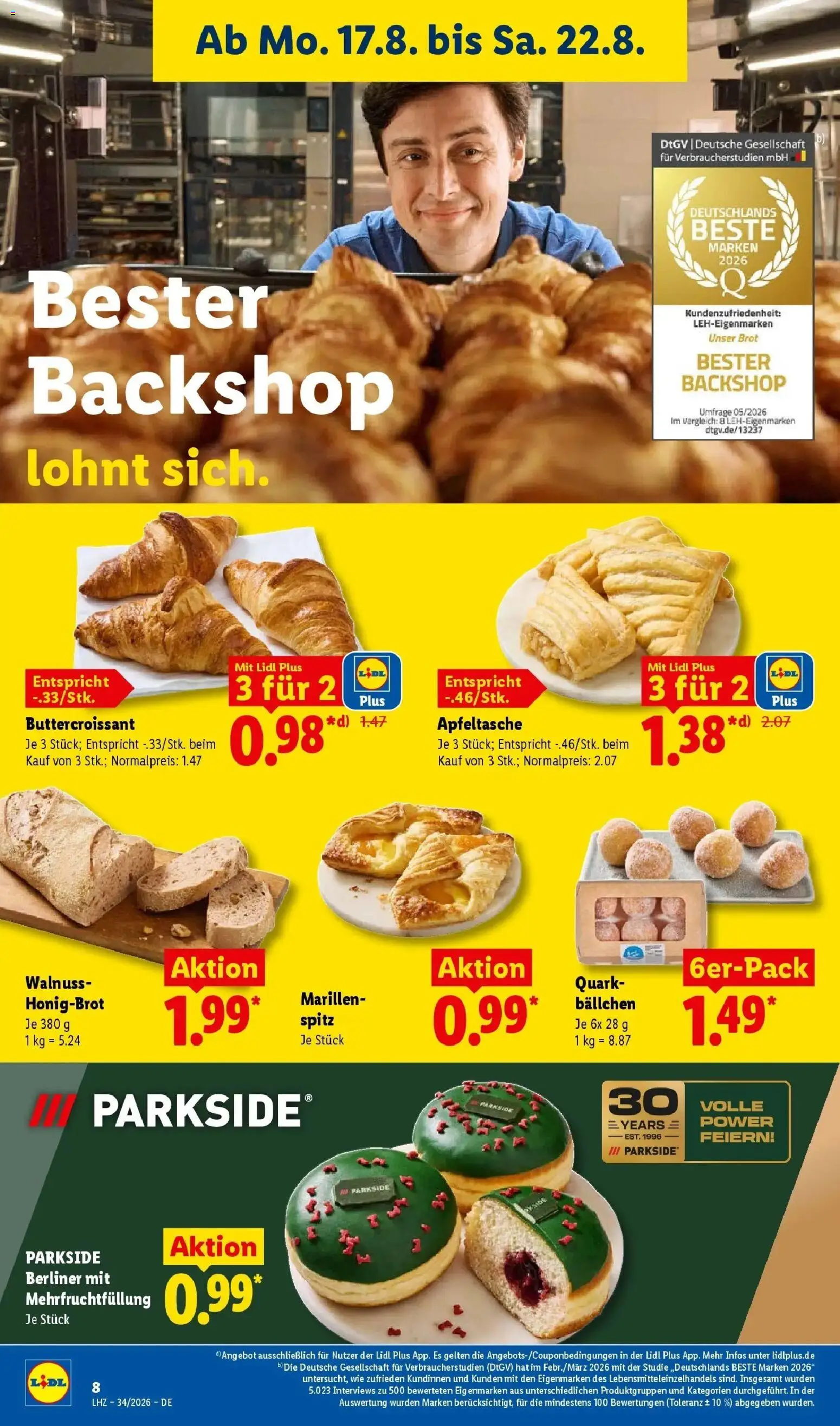 Lidl Prospekt Einbeck (ab 17.08.2026) zum Blättern » Angebote | Seite: 18 | Produkte: Berliner, Apple, Croissant, Brot