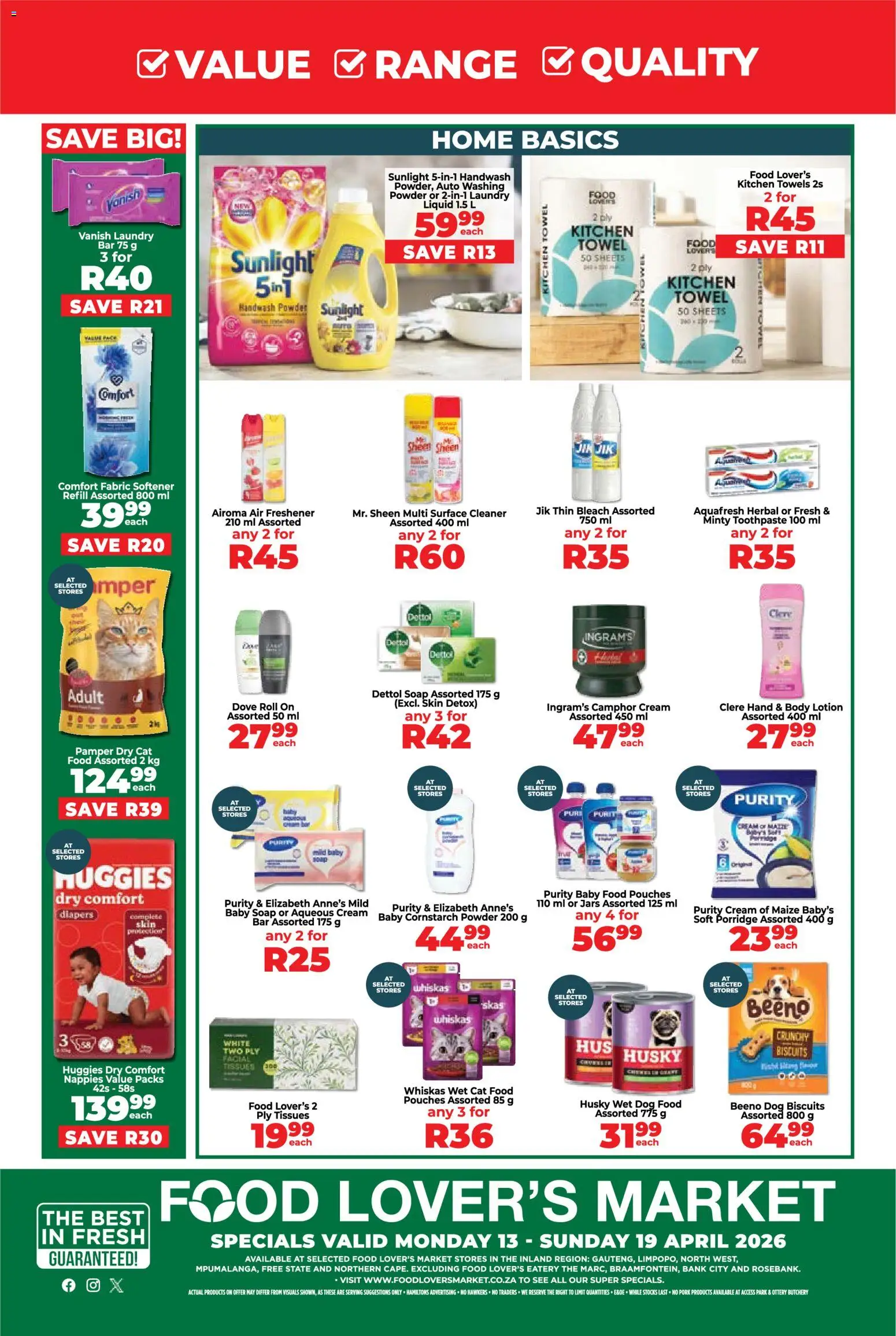 New Food Lover's Market catalogue – valid from 13.04.2026 | Page: 6 | Products: Surface cleaner, Powder, Soap, Detergent