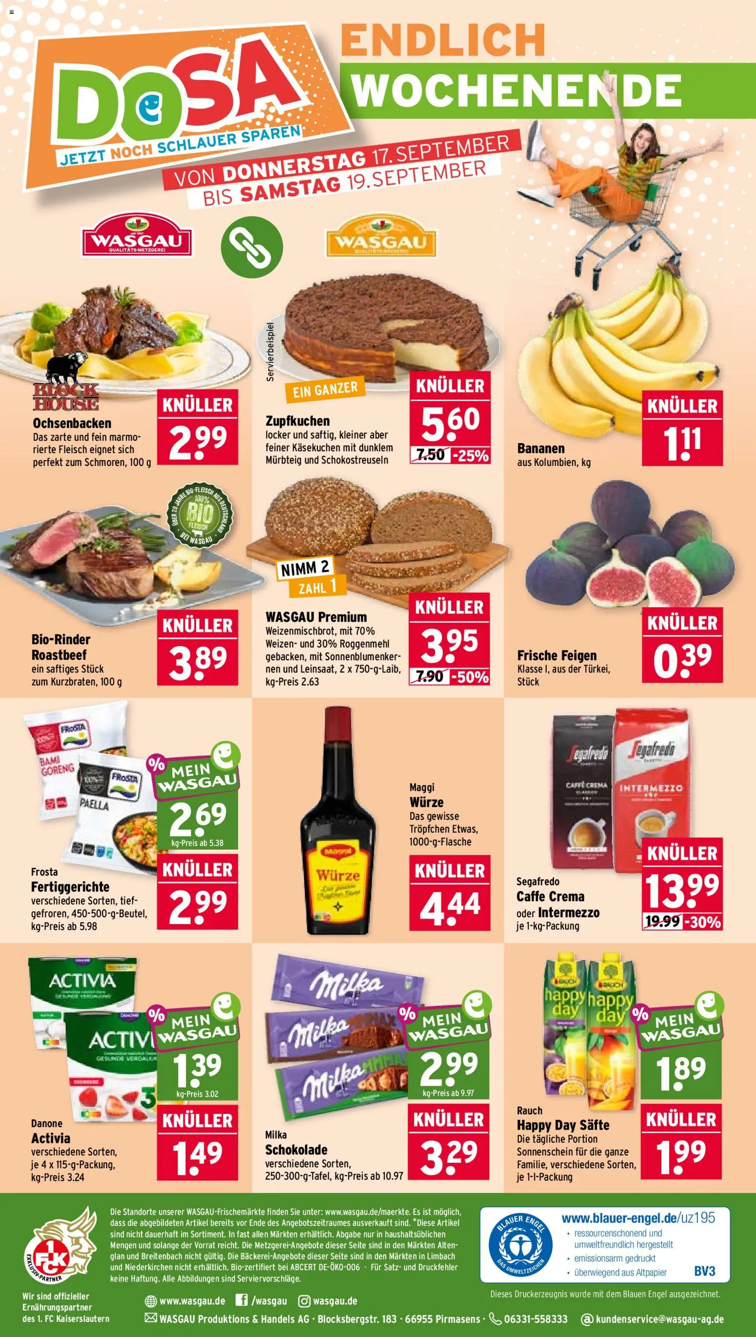 Wasgau Prospekt – gültig ab 14.09.2026 | Seite: 30 | Produkte: Bananen, Roastbeef, Fleisch, Segafredo