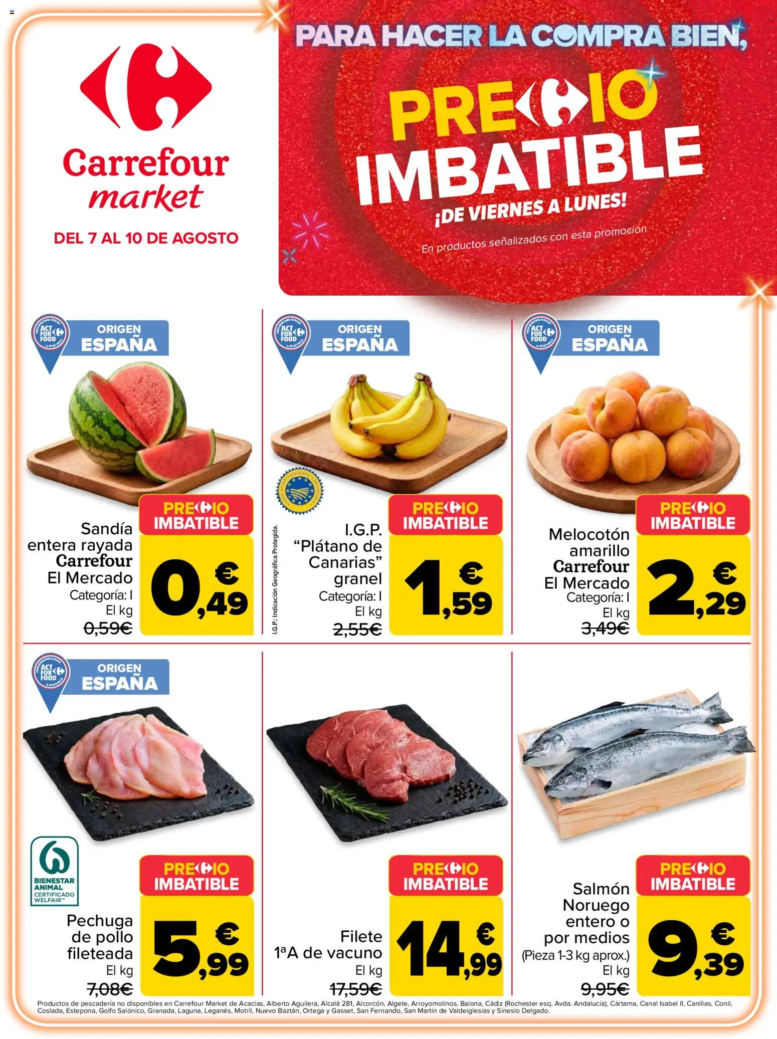 Carrefour Market Precio Imbatible │ válido desde el 07/08/2026 | Página: 1 | Productos: Salmón, Sandía, Filete, Pollo