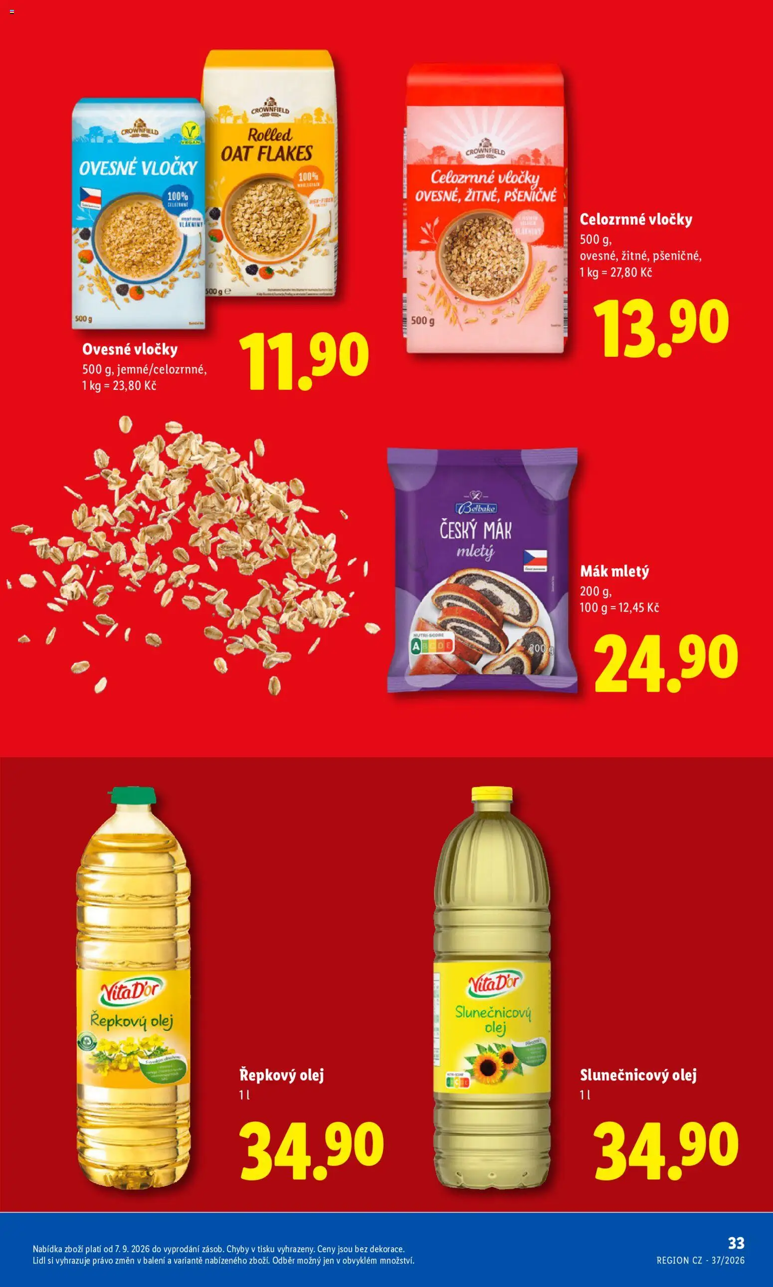 Lidl leták - Pro čistou domácnost máme všechno od 07.09.2026 | Strana: 33 | Produkty: Olej, Vločky, Řepkový olej, Ovesné vločky