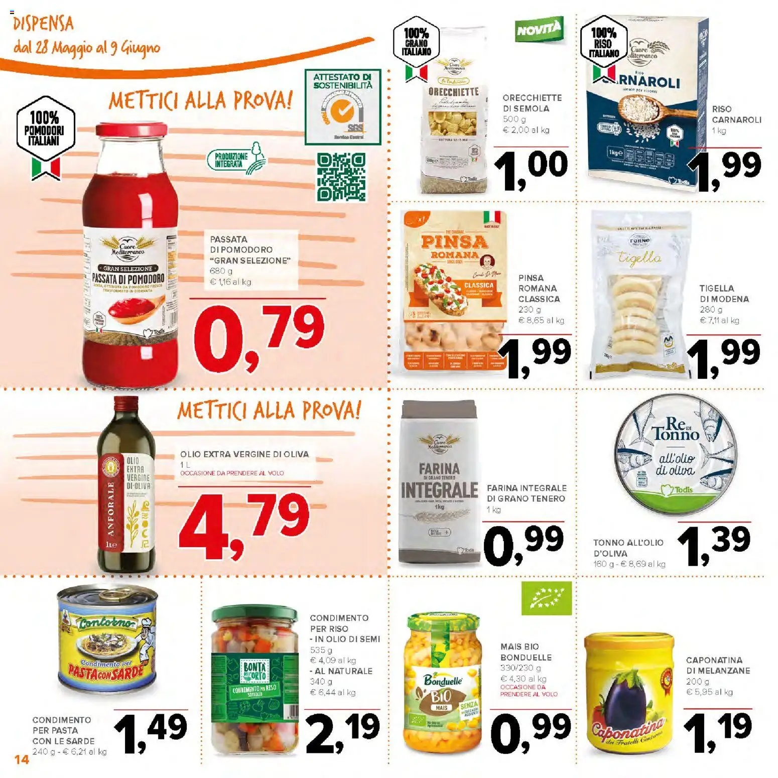 Volantino Todis del 28.05.2026 | Pagina: 14 | Prodotti: Riso, Pomodori, Melanzane, Orecchiette