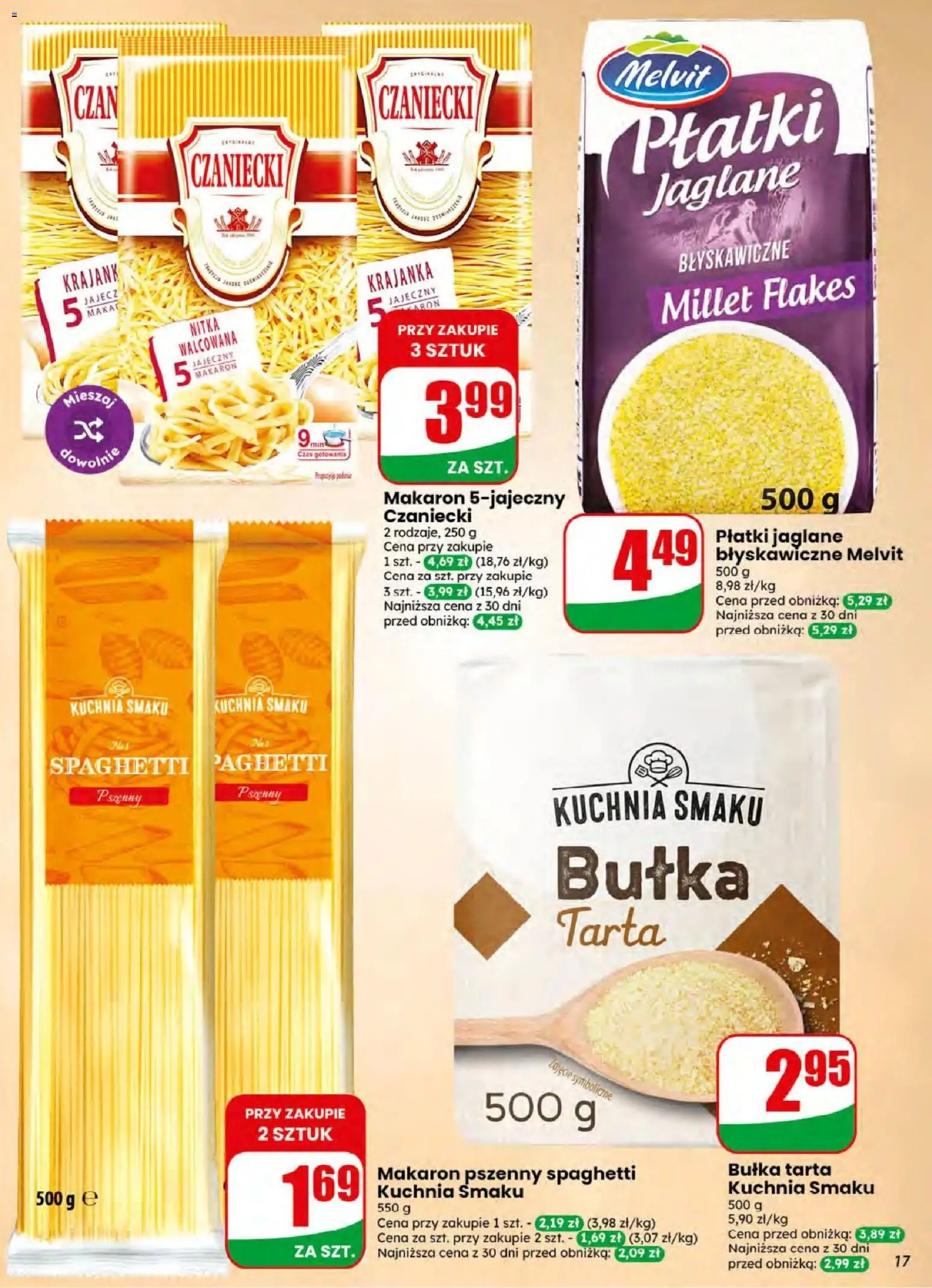 Dino gazetka od 08.07.2026 | Strona: 17 | Produkty: Bułka tarta, Bułka, Płatki, Makaron