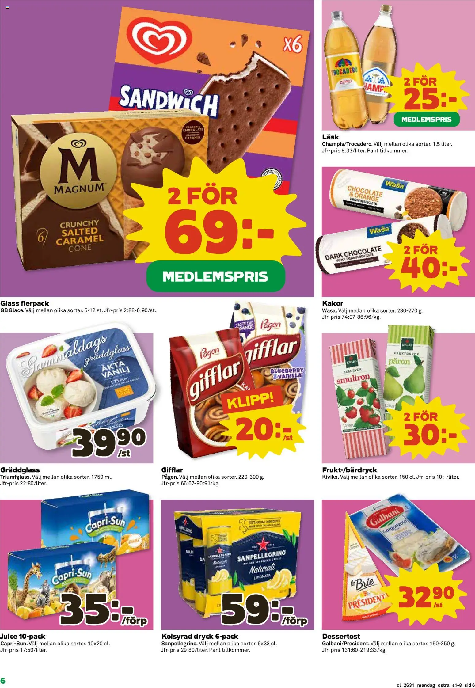 Coop reklamblad aktuell från 27/07/2026 | Sida: 6 | Produkter: Sandwich, Gifflar, Juice, Glass