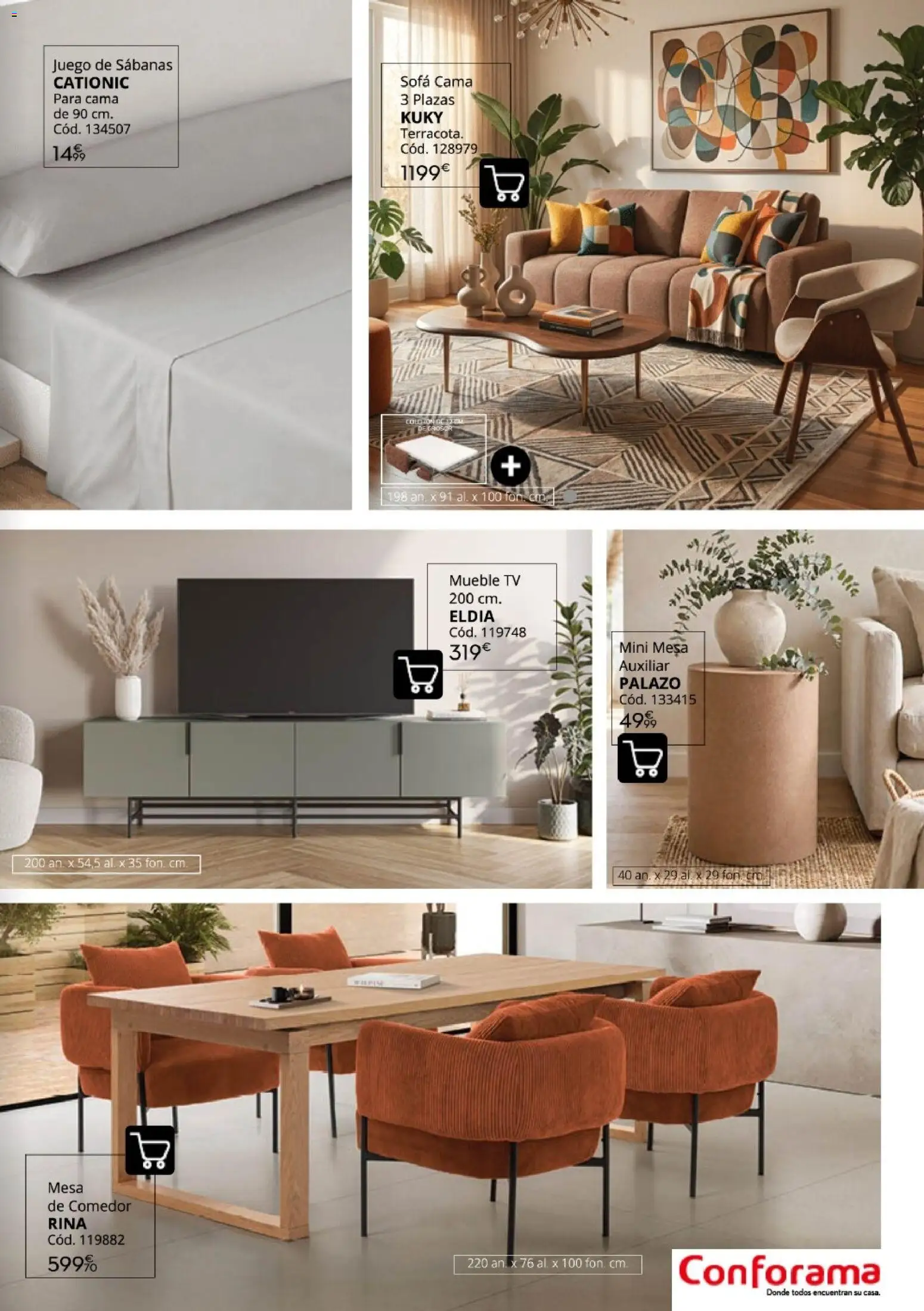 Conforama Guía de otoño 2026 │ válido desde el 30/09/2026 | Página: 23 | Productos: Juego de sábanas, Mesa auxiliar, Sofá cama, Mesa