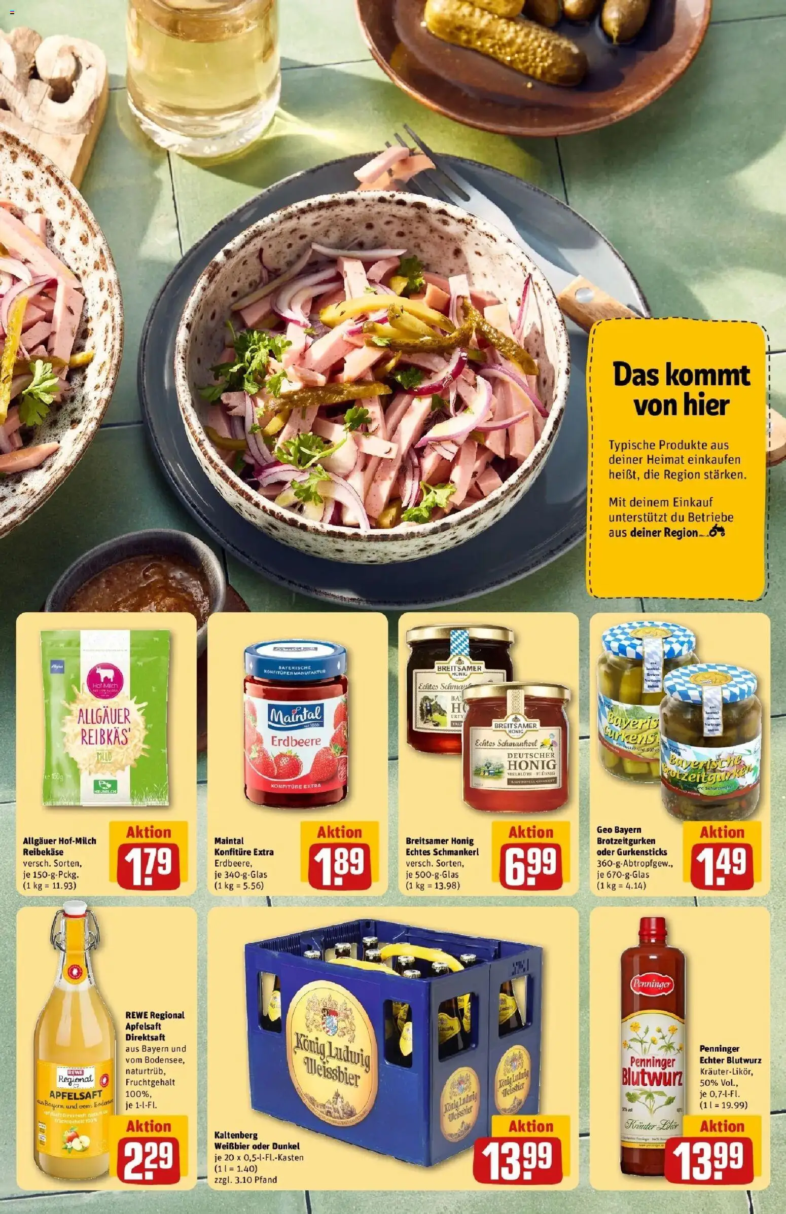 Rewe Prospekt München – gültig ab 27.07.2026 | Seite: 5 | Produkte: Weißbier, Apfelsaft, Zucker, Reibekase