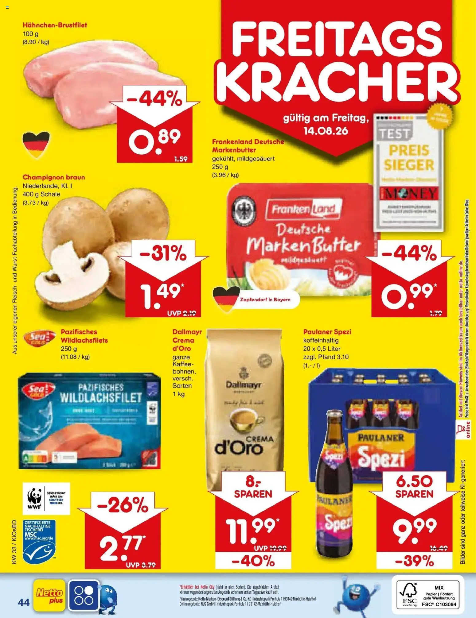 Netto Marken-Discount Prospekt Mistelbach (ab 10.08.2026) » Angebote | Seite: 60 | Produkte: Paulaner spezi, Dallmayr, Fleisch, Paulaner