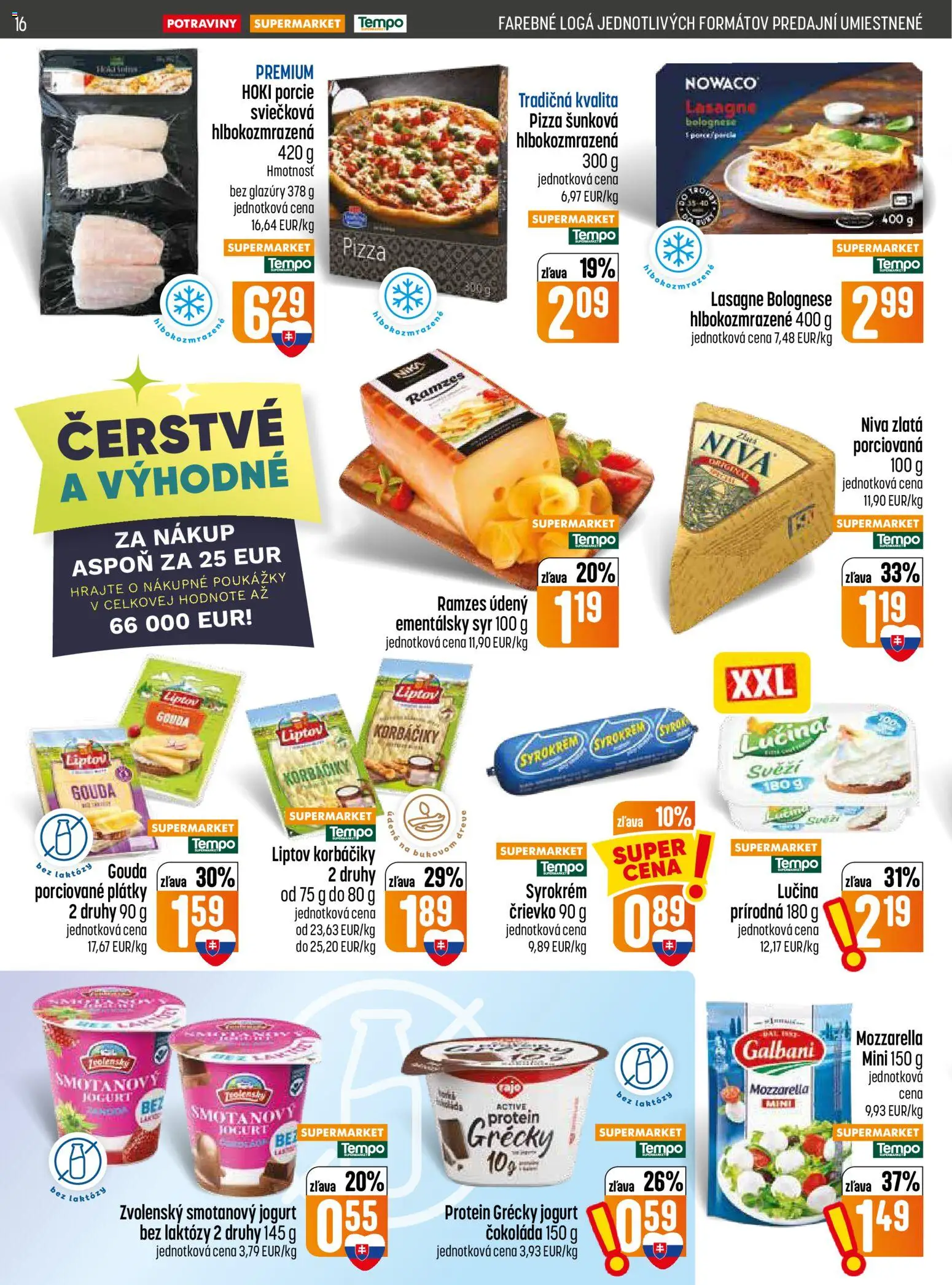 Nové COOP Jednota akcie – leták je platný od 06.08.2026 | Strana: 16 | Produkty: Gouda, Mozzarella, Grécky jogurt, Čokoláda