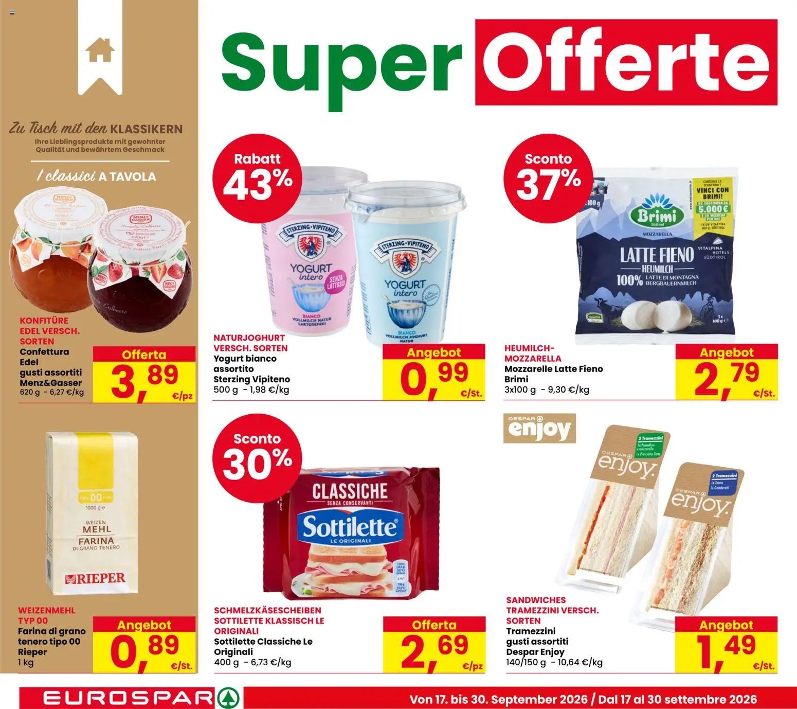 Volantino Eurospar del 17/09/2026 | Pagina: 10 | Prodotti: Yogurt, Mozzarella, Latte, Gamberetti