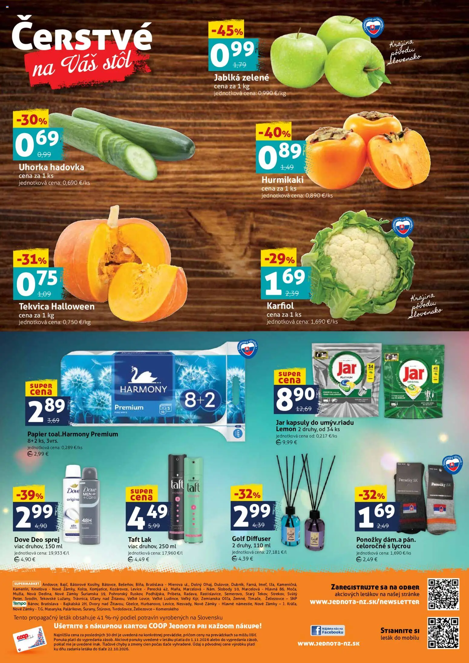 Nové COOP Jednota akcie – leták je platný od 30.10.2026 | Strana: 4 | Produkty: Stôl, Uhorka hadovka, Hadovka, Jar