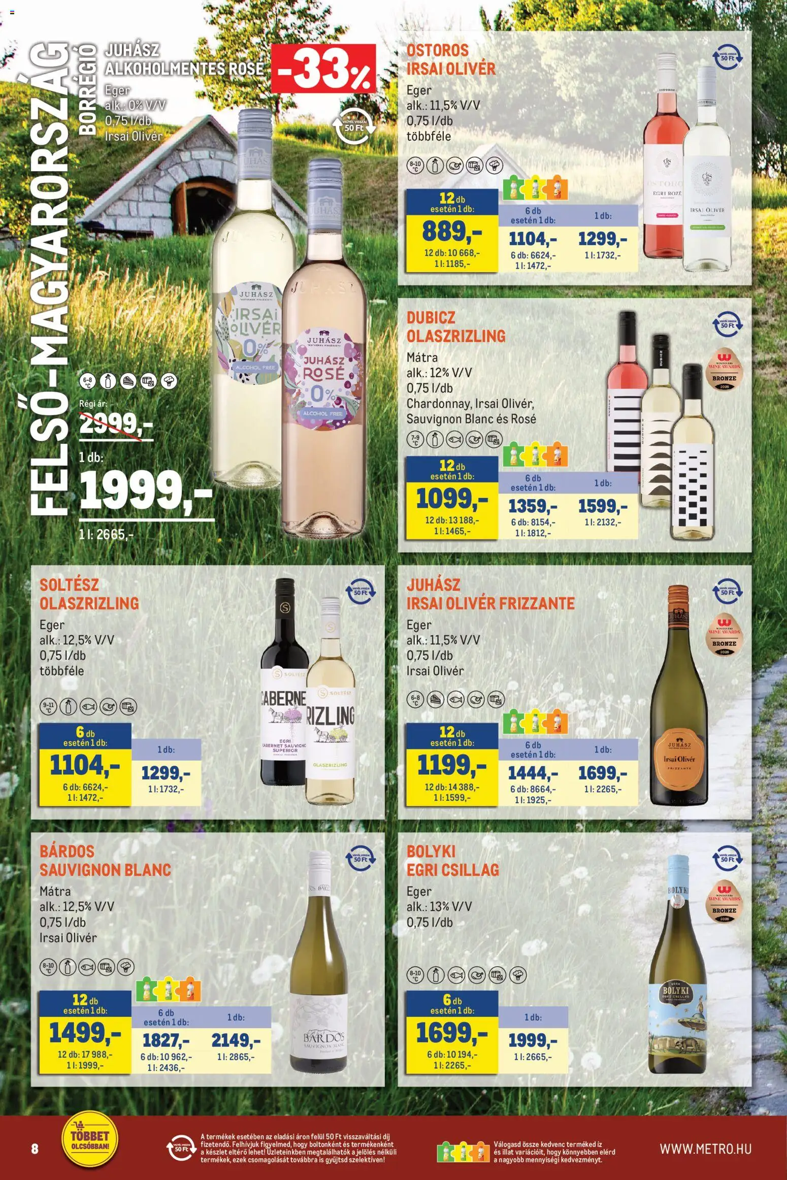 Metro akciós ujság - amely érvényes a következő dátumtól: 2026.10.01. | Oldal: 8 | Termékek: Cabernet, Egér, Irsai Olivér, Só