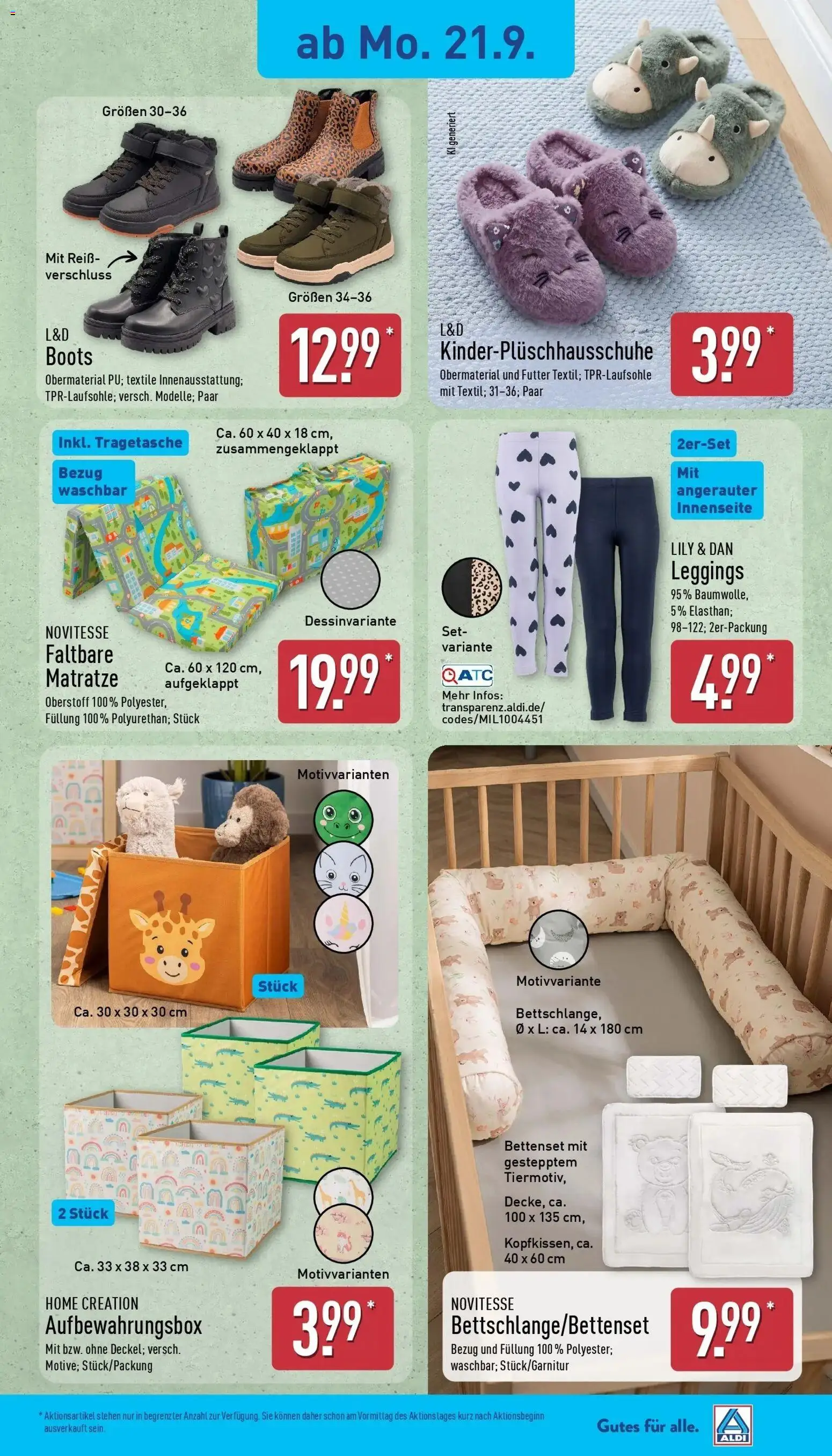 Aldi Aktueller Prospekt (ab 21.09.2026) » Angebote Online | Seite: 19 | Produkte: Matratze, Box, Leggings, Home creation