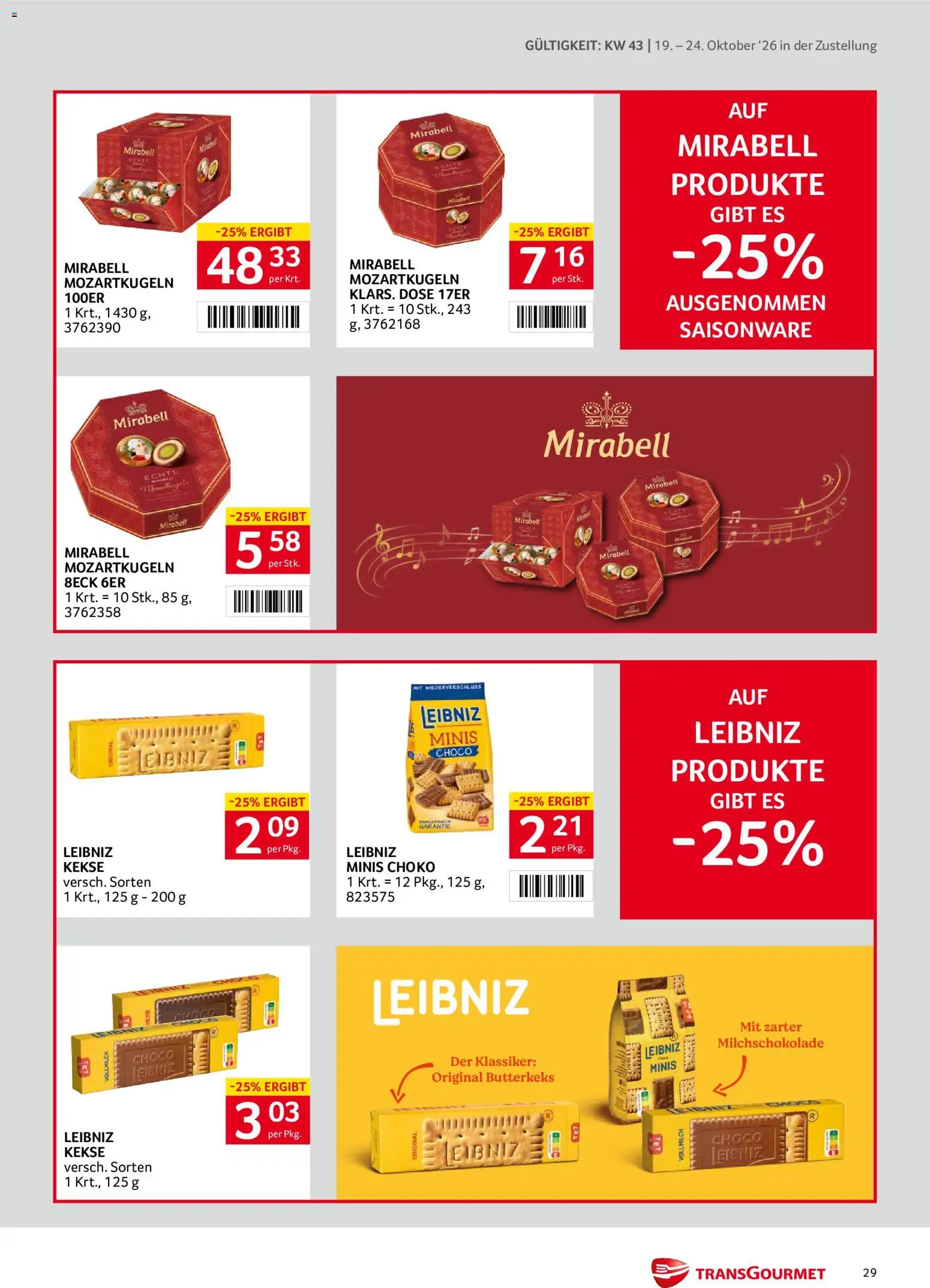 Transgourmet Flugblatt gültig ab 19.10.2026 | Seite: 29 | Produkte: Kekse, Vollmilch