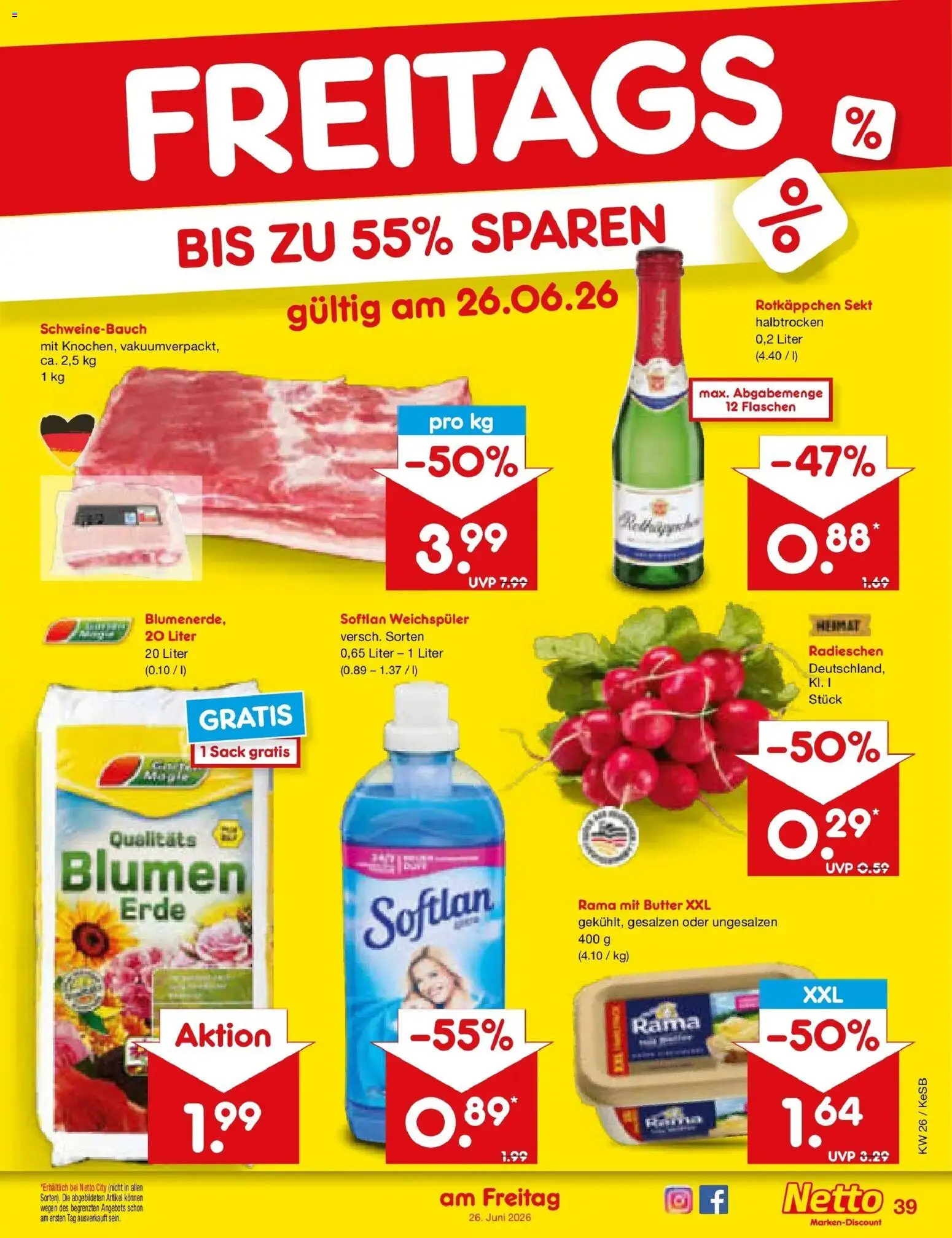 Netto Marken-Discount Prospekt Kruft – gültig ab 22.06.2026 | Seite: 51 | Produkte: Butter, Sekt, Schweinebauch, Blumen