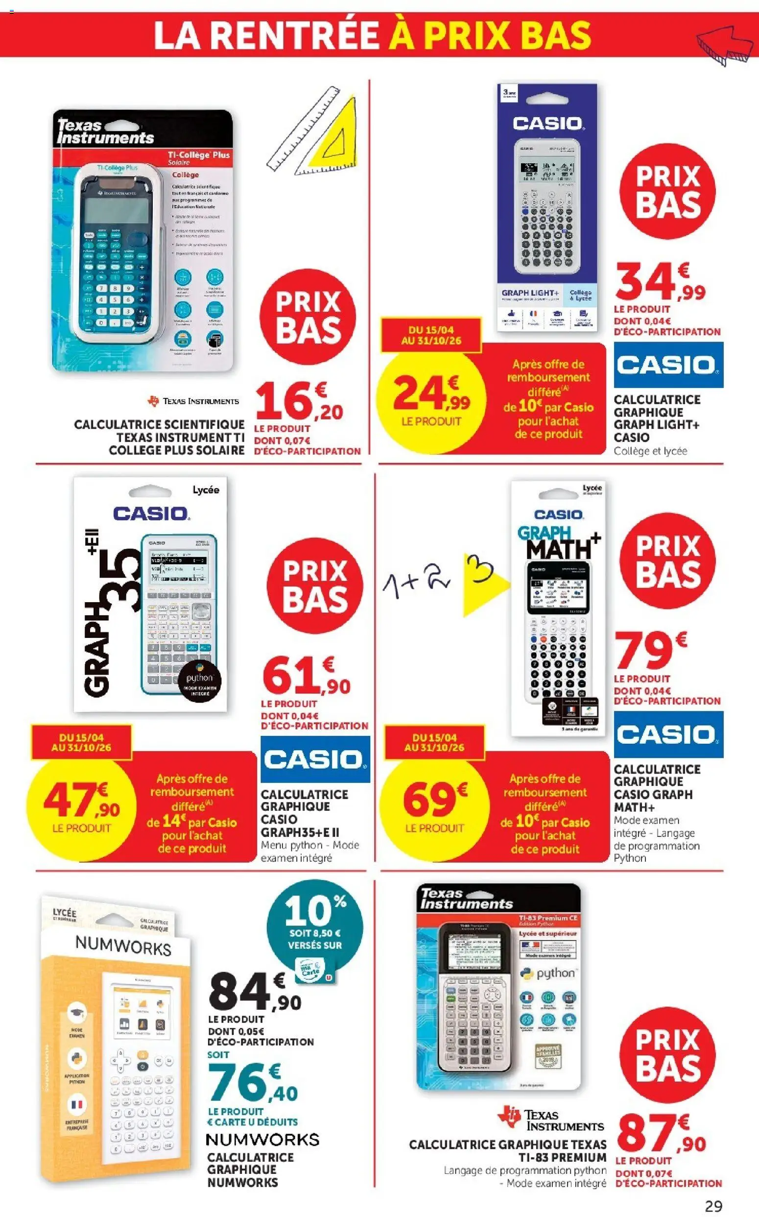 {H1} | Page: 29 | Produits: Calculatrice