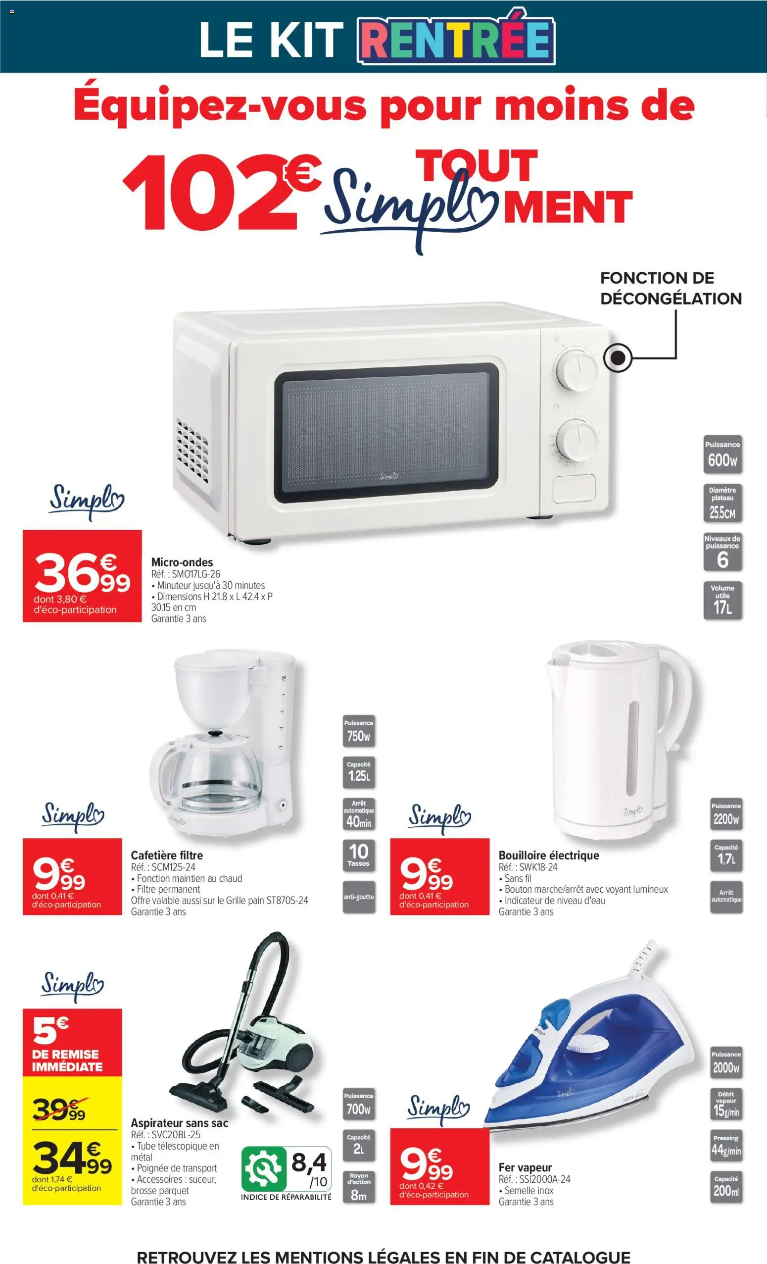 {H1} | Page: 70 | Produits: Aspirateur sans sac, Aspirateur, Bouilloire électrique, Pain