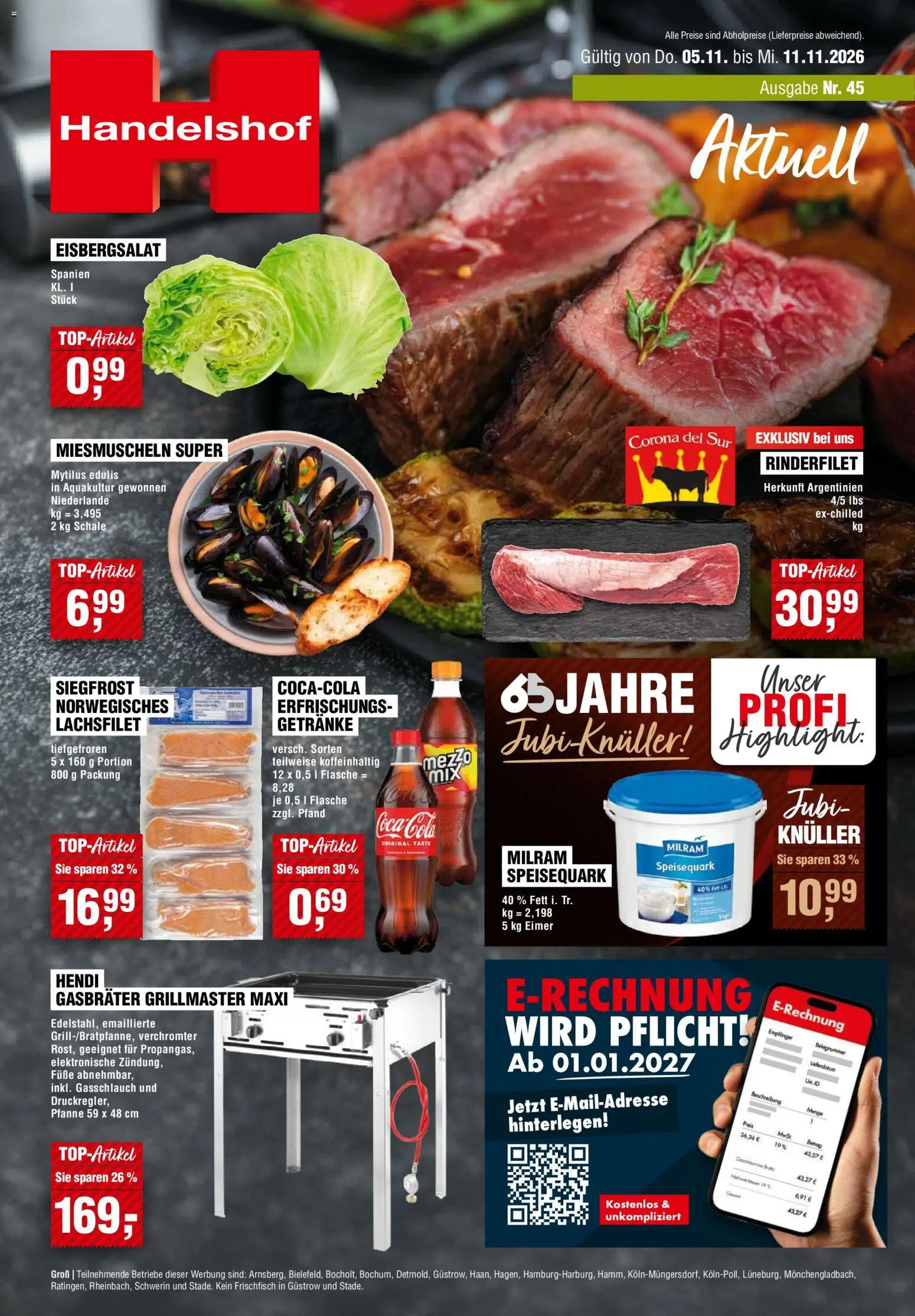 Handelshof Prospekt – gültig ab 05.11.2026 | Seite: 1 | Produkte: Rinderfilet, Eisbergsalat, Milram, Speisequark