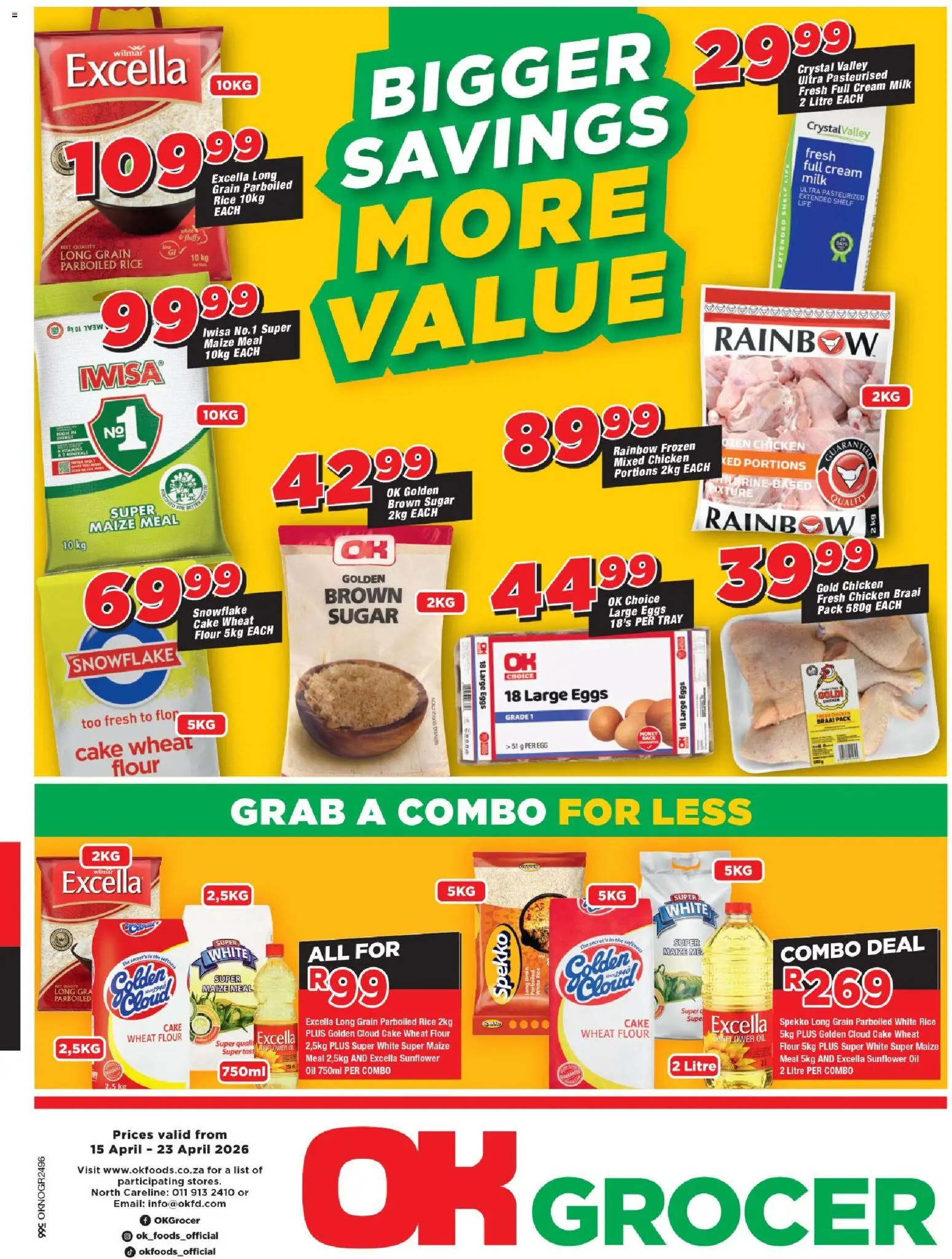 New OK Foods catalogue – valid from 15.04.2026 | Page: 1 | Products: Flour, Tray, Chicken, Cream