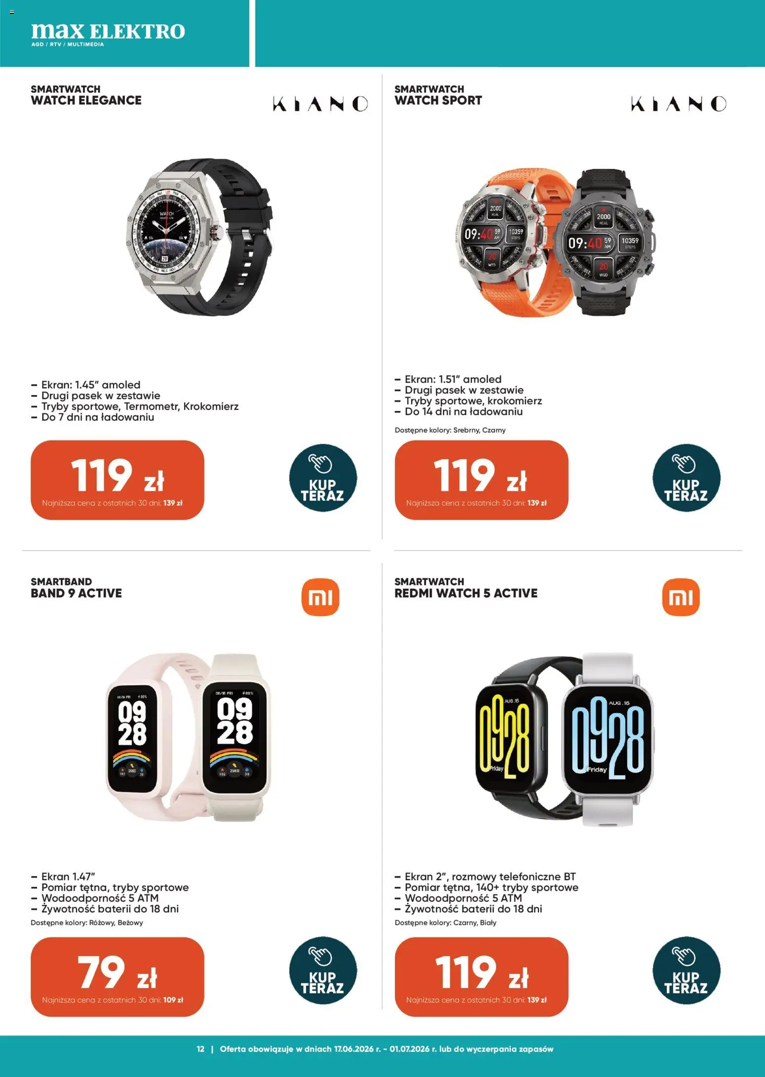 Max elektro gazetka od 17.06.2026 | Strona: 12 | Produkty: Pasek, Smartwatch, Smartband