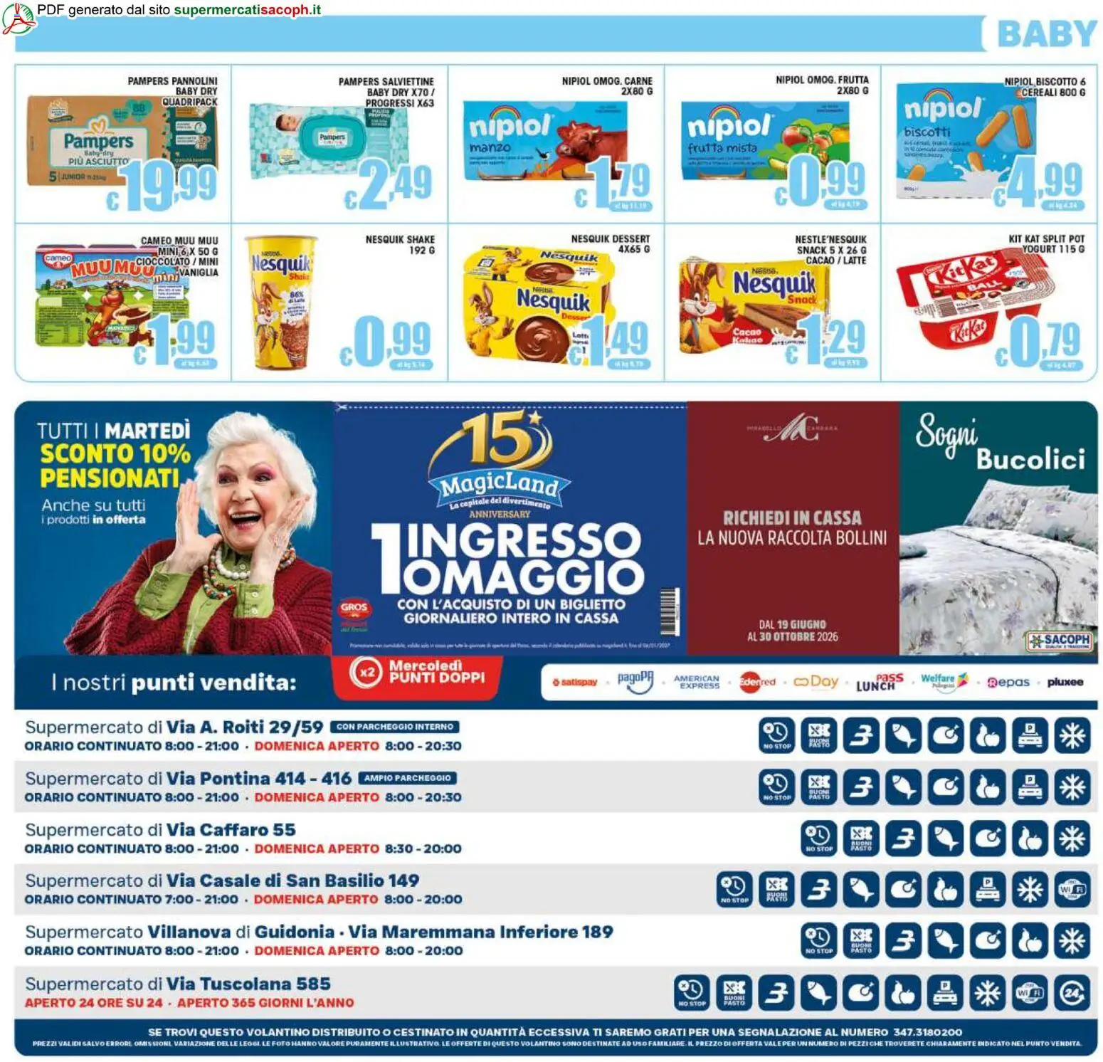 Volantino Sacoph del 31/07/2026 | Pagina: 20 | Prodotti: Cioccolato, Biscotti, Frutta, Pampers
