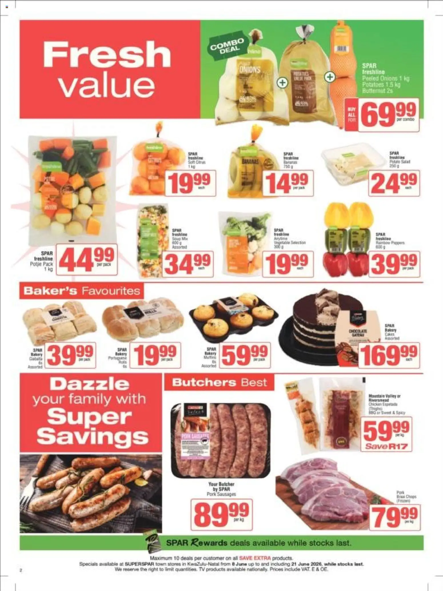 New Superspar catalogue – valid from 08.06.2026 | Page: 2 | Products: Bakery, TV, Pork, Potatoes