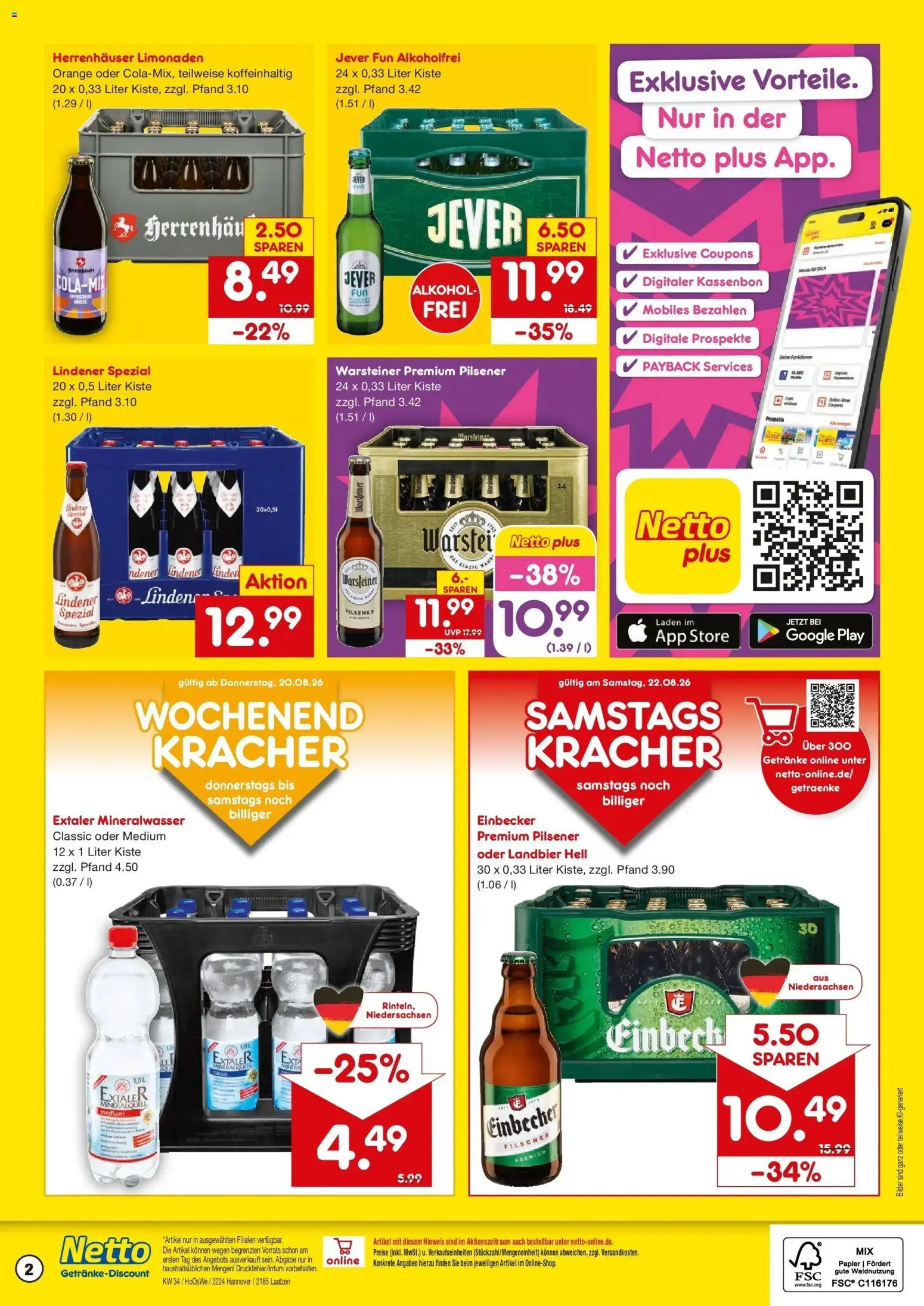 Netto Marken-Discount Prospekt Laatzen – gültig ab 17.08.2026 | Seite: 2 | Produkte: Mineralwasser, Bilder, Alkohol, Warsteiner