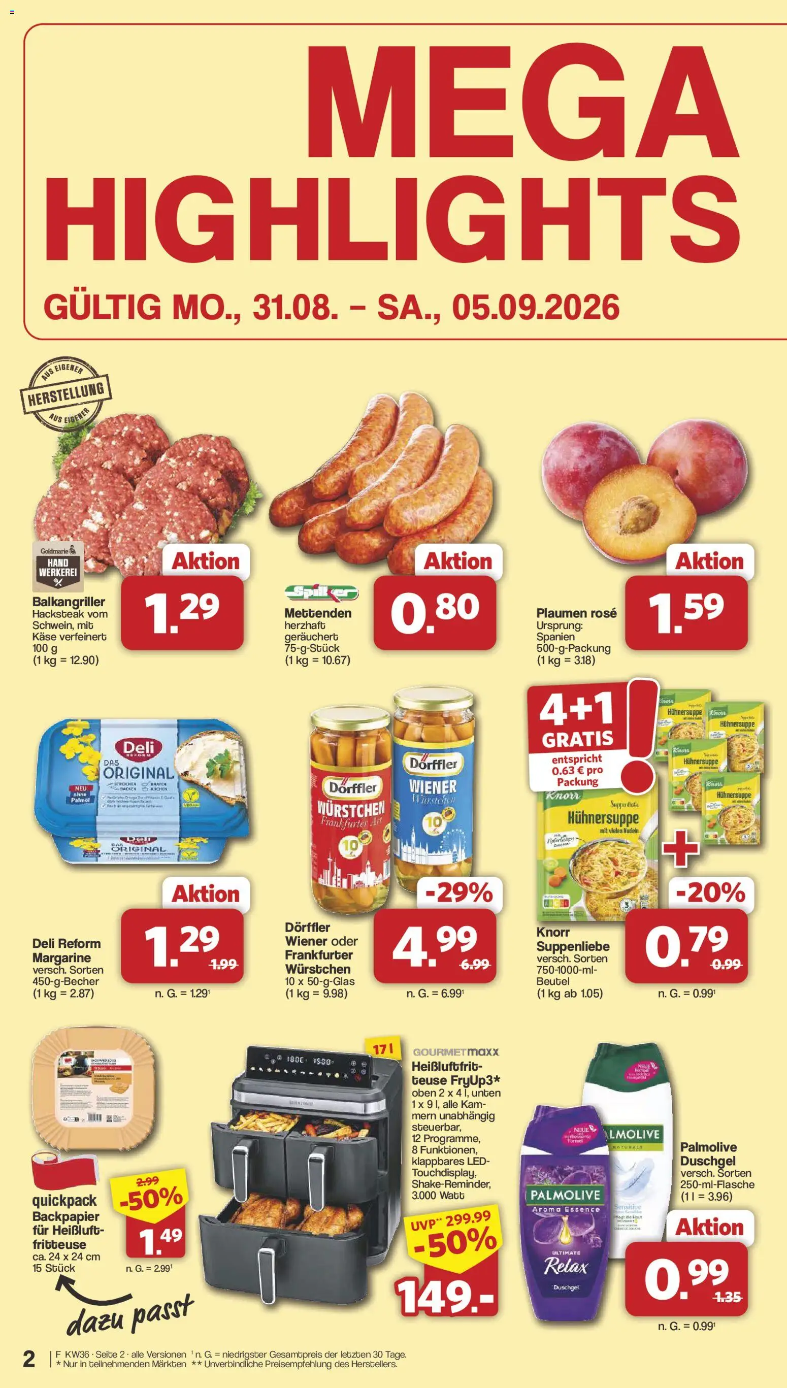 Famila Nordwest Prospekt – gültig ab 31.08.2026 | Seite: 2 | Produkte: Margarine, Käse, Duschgel, Nudeln