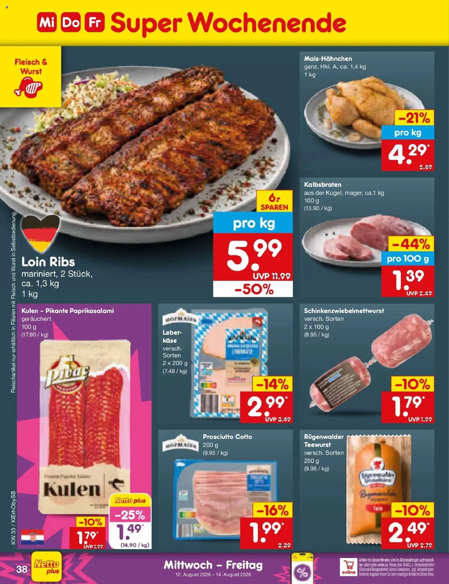 Netto Marken-Discount Prospekt Bad Friedrichshall – gültig ab 10.08.2026 | Seite: 54 | Produkte: Käse, Wurst, Fleisch