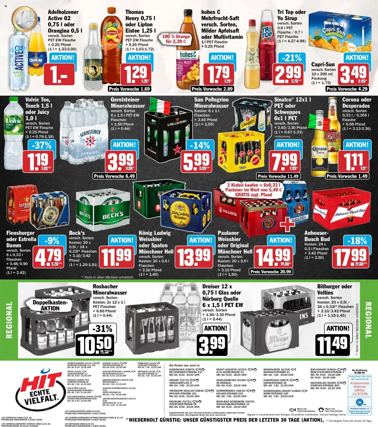 HIT Prospekt – gültig ab 06.07.2026 | Seite: 18 | Produkte: Weißbier, Schweppes, Mineralwasser, Veltins