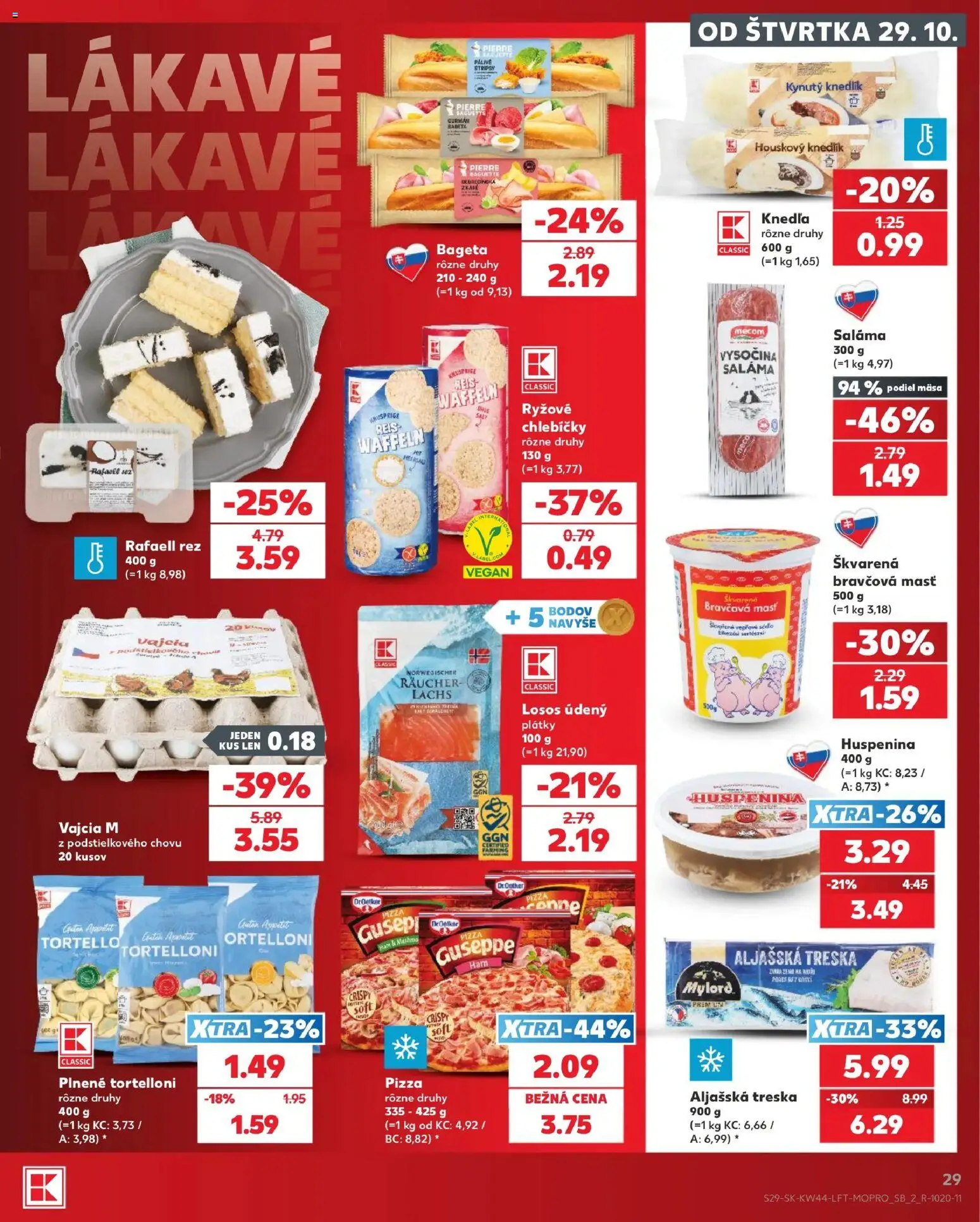 Nové Kaufland akcie – leták je platný od 29.10.2026 | Strana: 29 | Produkty: Vajcia, Pizza, Bageta, Losos
