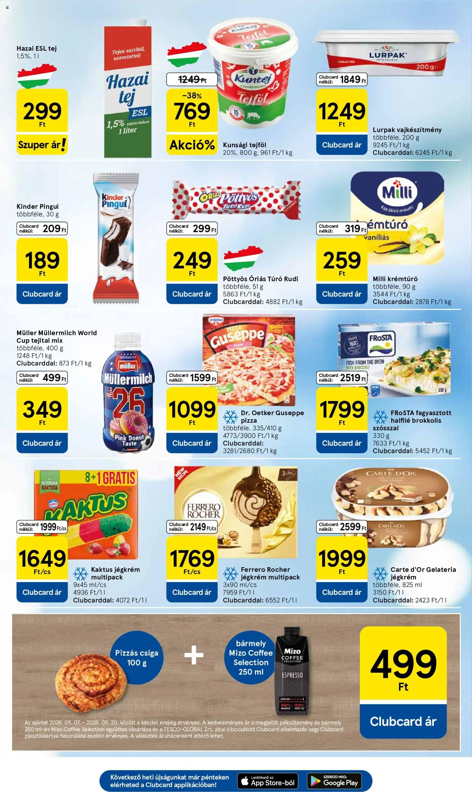 Tesco akciós ujság - amely érvényes a következő dátumtól: 07.05.2026 | Oldal: 5 | Termékek: Túró rudi, Krémtúró, Tej, Jégkrém