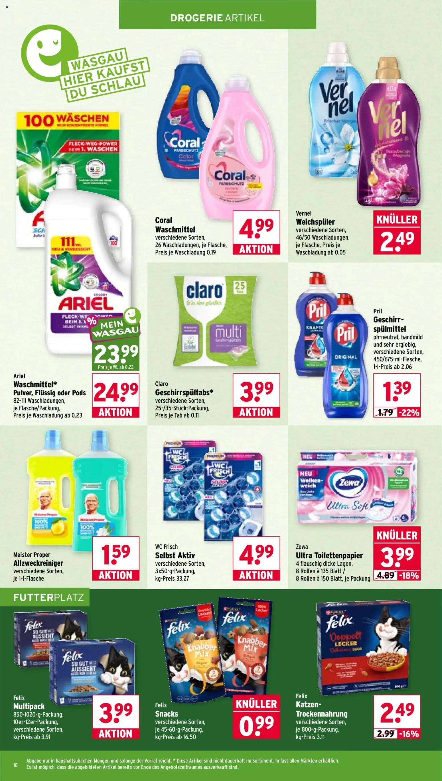 Wasgau Prospekt – gültig ab 08.06.2026 | Seite: 18 | Produkte: Ariel, Waschmittel, Wc frisch, Pril