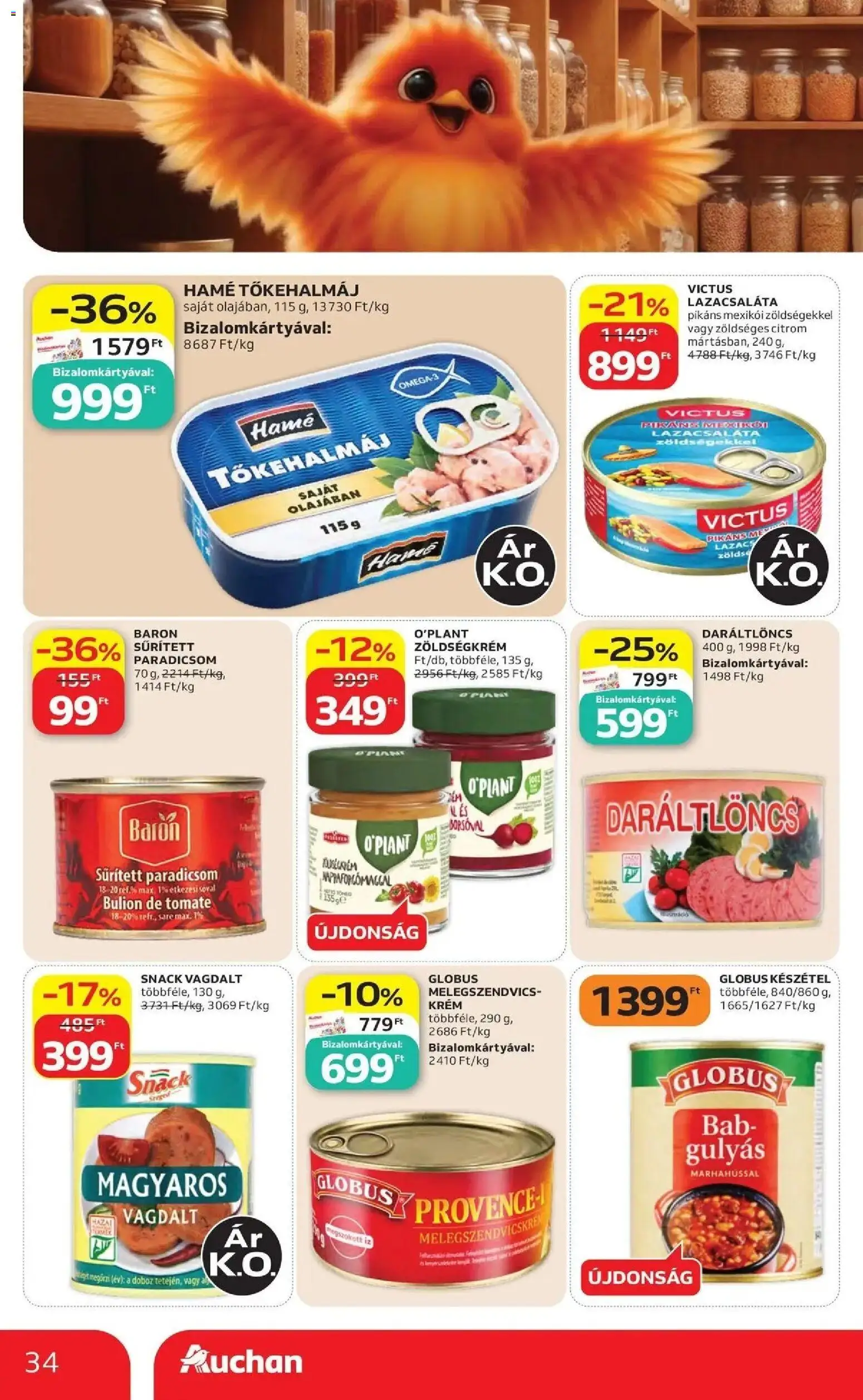 Auchan akciós újság Szolnok - 2026.08.27. -tól/töl > akció, lapozható szórólap 🛍️ | Oldal: 34 | Termékek: Tőkehalmáj, Doboz, Paradicsom, Citrom