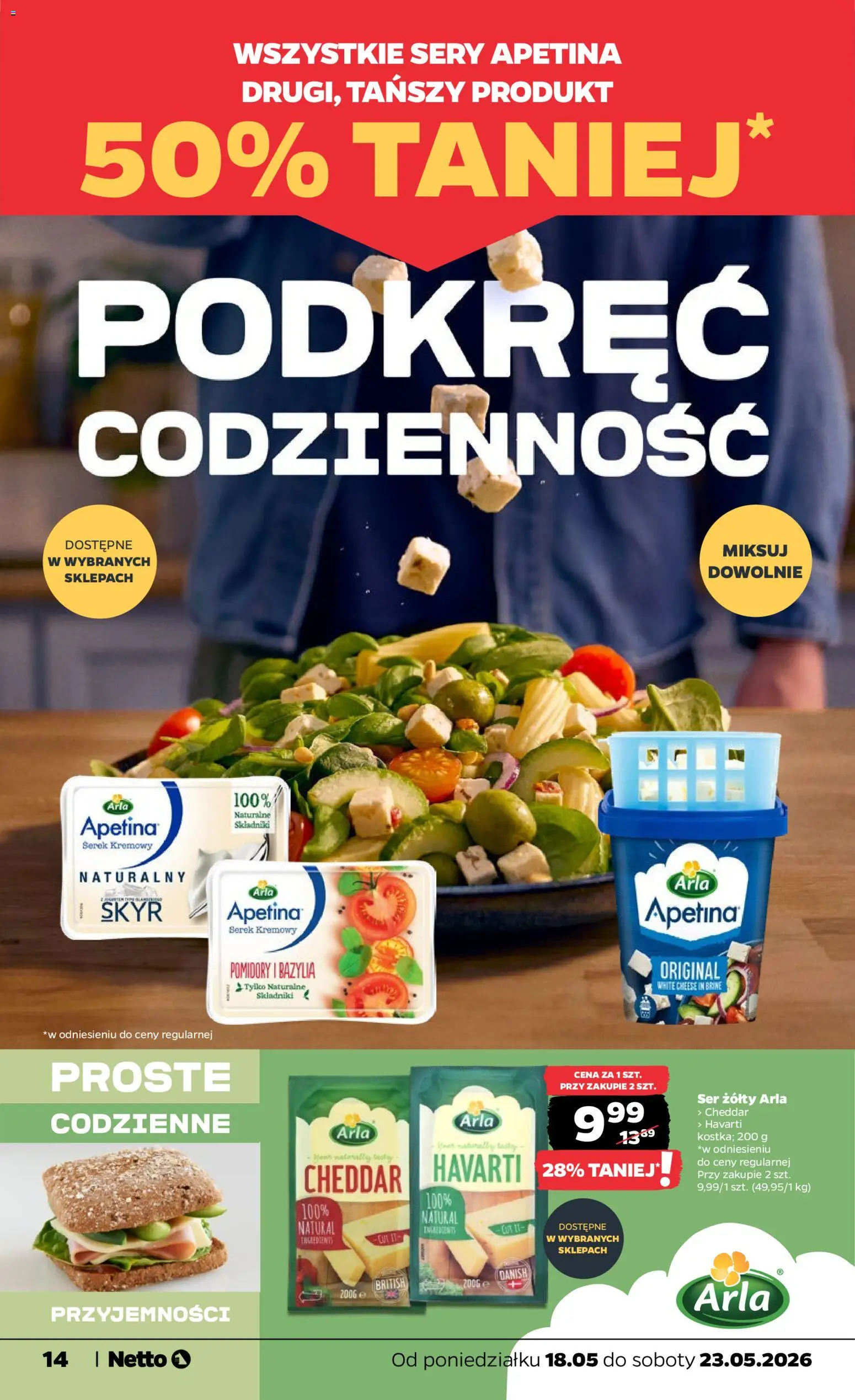 Netto gazetka od poniedziałku spożywcza od 18.05.2026 | Strona: 14 | Produkty: Ser żółty, Ser, Pomidory, Skyr