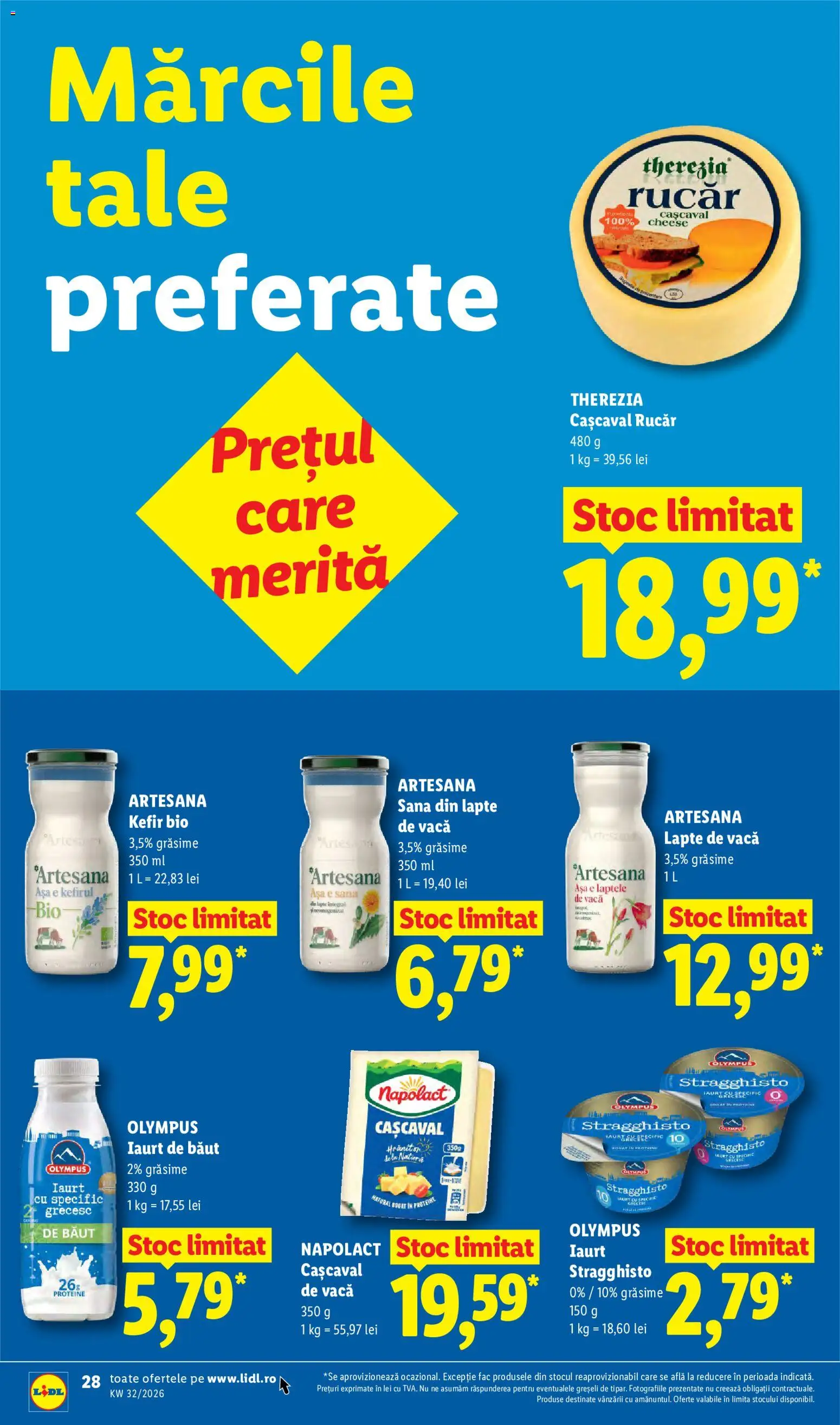 Noul catalog Lidl – valabil de la 03.08.2026 | Pagină: 28 | Produse: Iaurt de baut, Lapte, Iaurt, Kefir