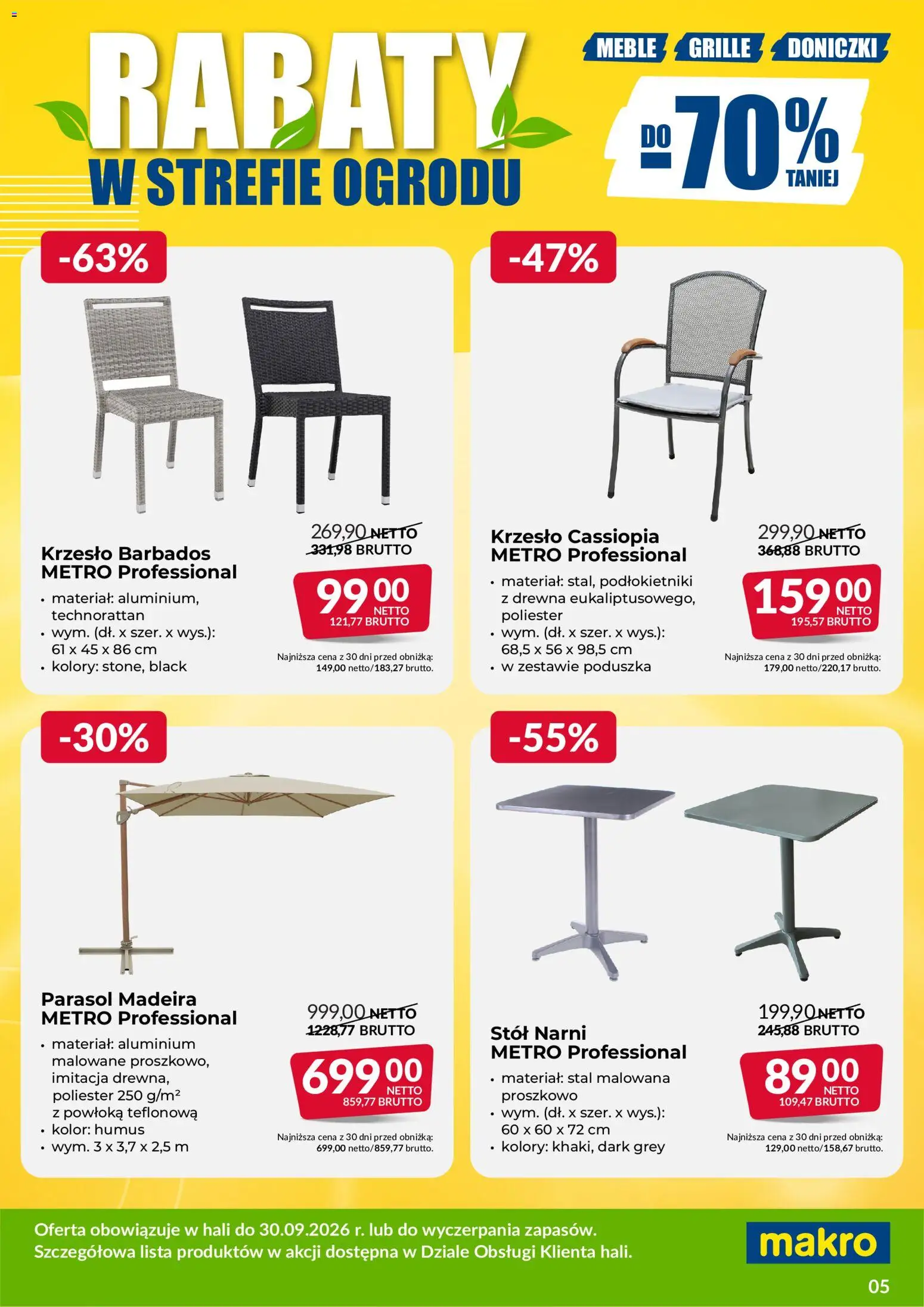 Makro gazetka - Wyprzedaż ogrodowa od 01.08.2026 | Strona: 5 | Produkty: Parasol, Poduszka, Stół, Doniczki